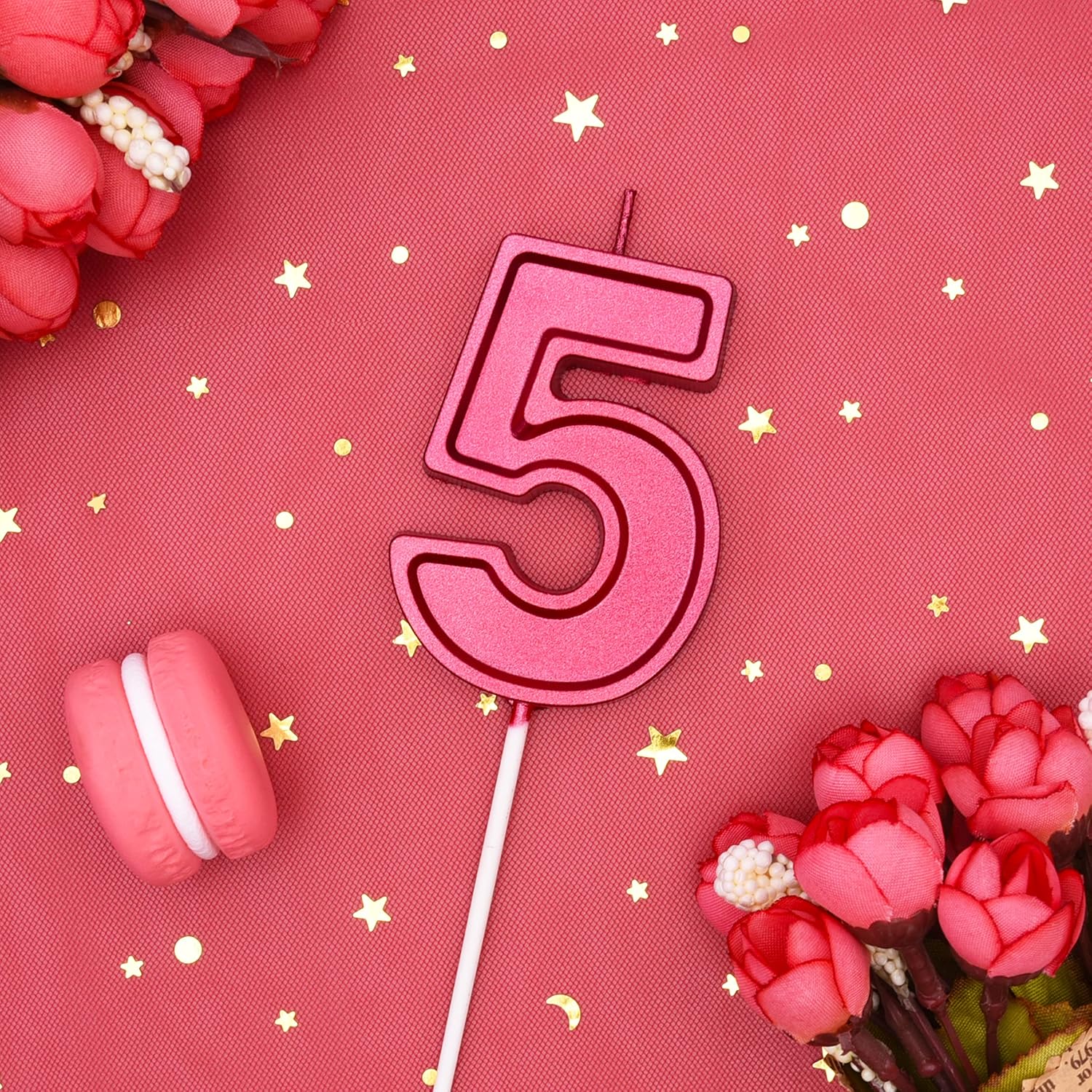 PHD Luxe Red 2.76 Inch 5 Number Birthday Candles, Red Cake Candles for Party Celebration image 2