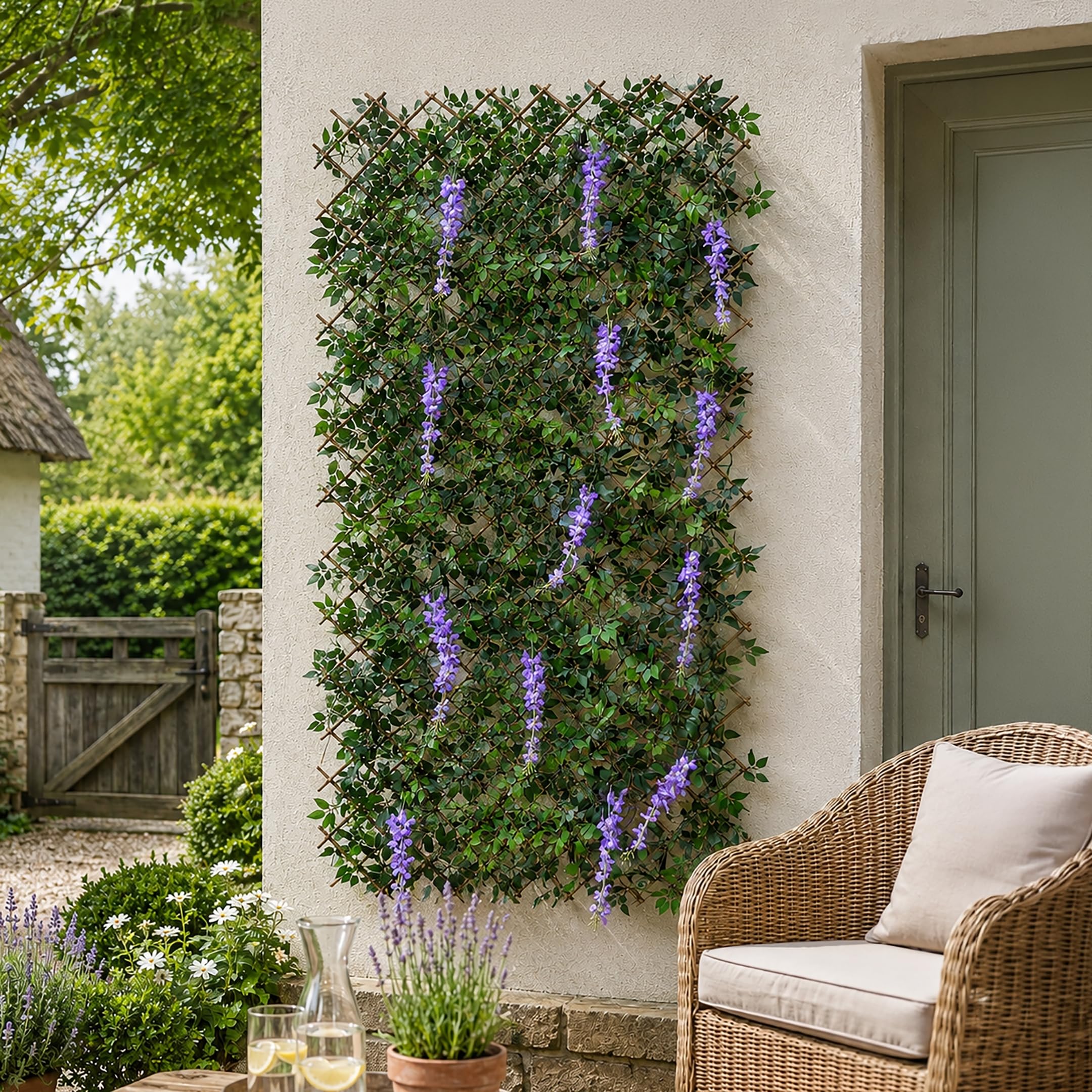 Garden Mile Treillis Feuilles et Fleurs de Glycine Artificielle Violette, Panneau pour Printemps et Été, Décoration de Jardin Grimpante
