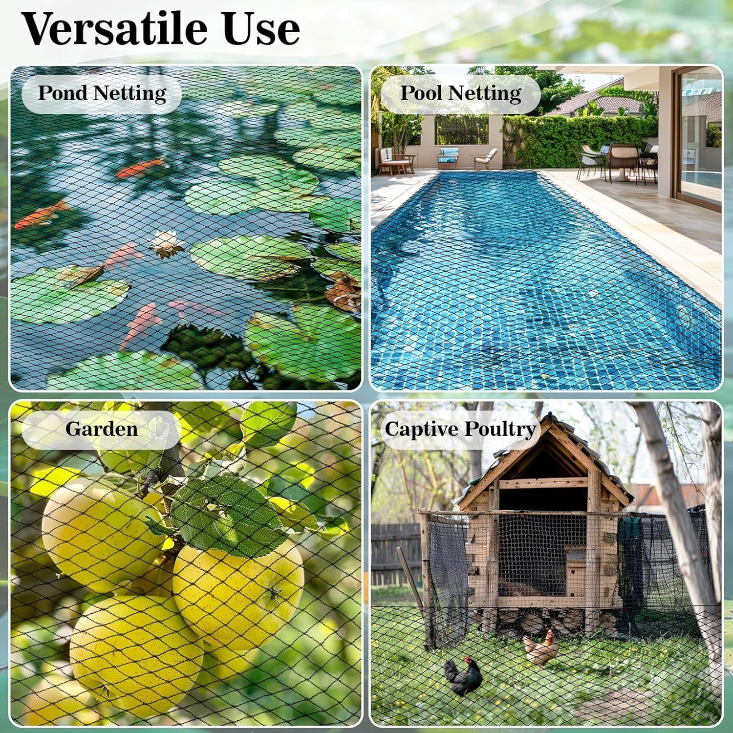 Teichnetz Feinmaschig, 2M x 5M Vogelschutznetz Engmaschig Vogelnetze mit 10 Stück Bodenanker UV-beständiges Taubennetz für Garten, Obstbäume, Gemüsebeete Teiche, Robustes Schutznetz gegen Vögel Laub