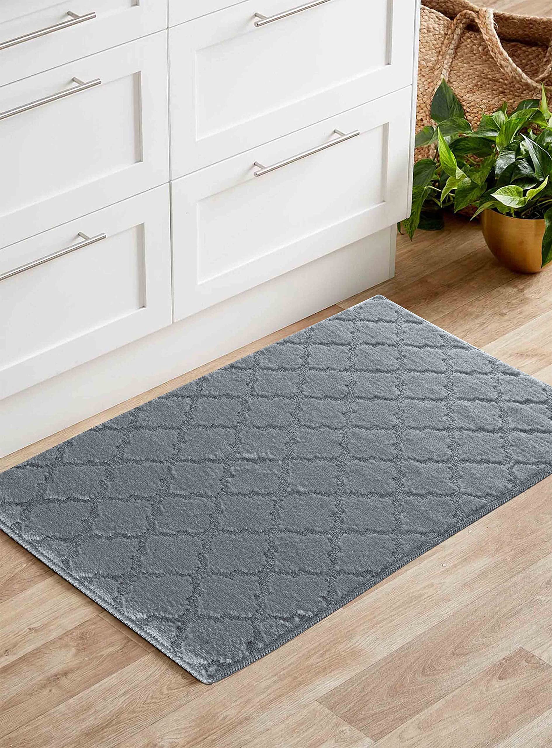 IVY Washable Door Mat Kitchen Mats Non Slip Trellis Design Kitchen & Hall Runners Doormats, Dark Grey, 50x80 cm