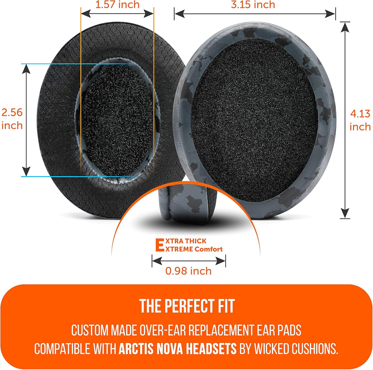 WC Freeze for Arctis Nova - Hybrid Fabric Cooling Gel Replacement Earpads for Arctis Nova Pro Wired, Nova 7, 5, 4, 3, 1 - Made by Wicked Cushions (Does Not Fit Nova Pro Wireless) | Black Camo