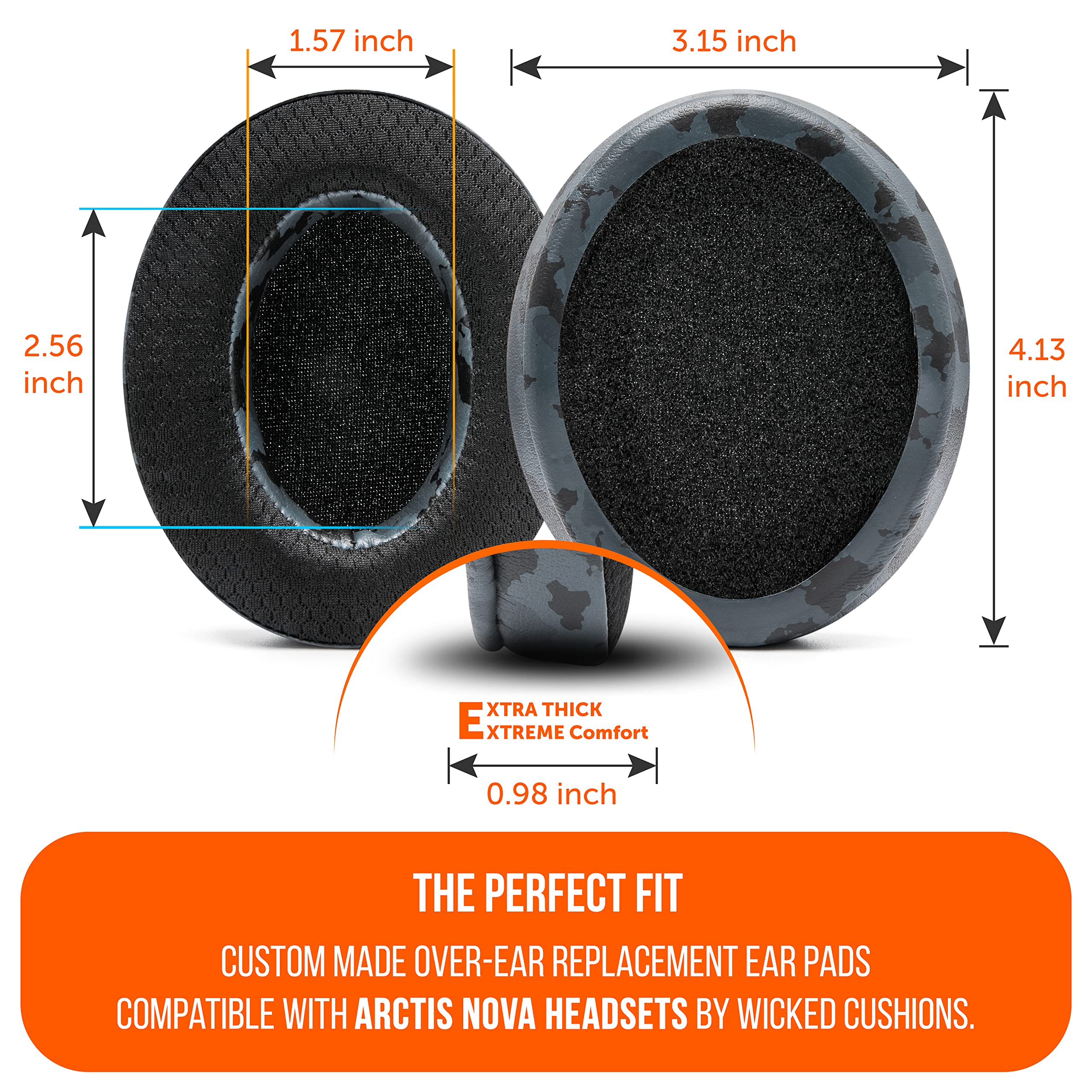 WC Modkit Arctis Nova 7 – Cuscinetti auricolari in gel, fascia larga e piastre laterali compatibili con Arctis Nova 7, 5, Pro WIRED e altri, realizzati da Wicked Cushions | Black Camo