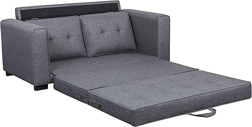 Miniatura 29 de Sofá cama de lino de mediados de siglo para sala de estar, con brazos cuadrados, 58 pulgadas, color marfil Marfil,Ecru,Peltre,Gris (Seal Grey),Azul