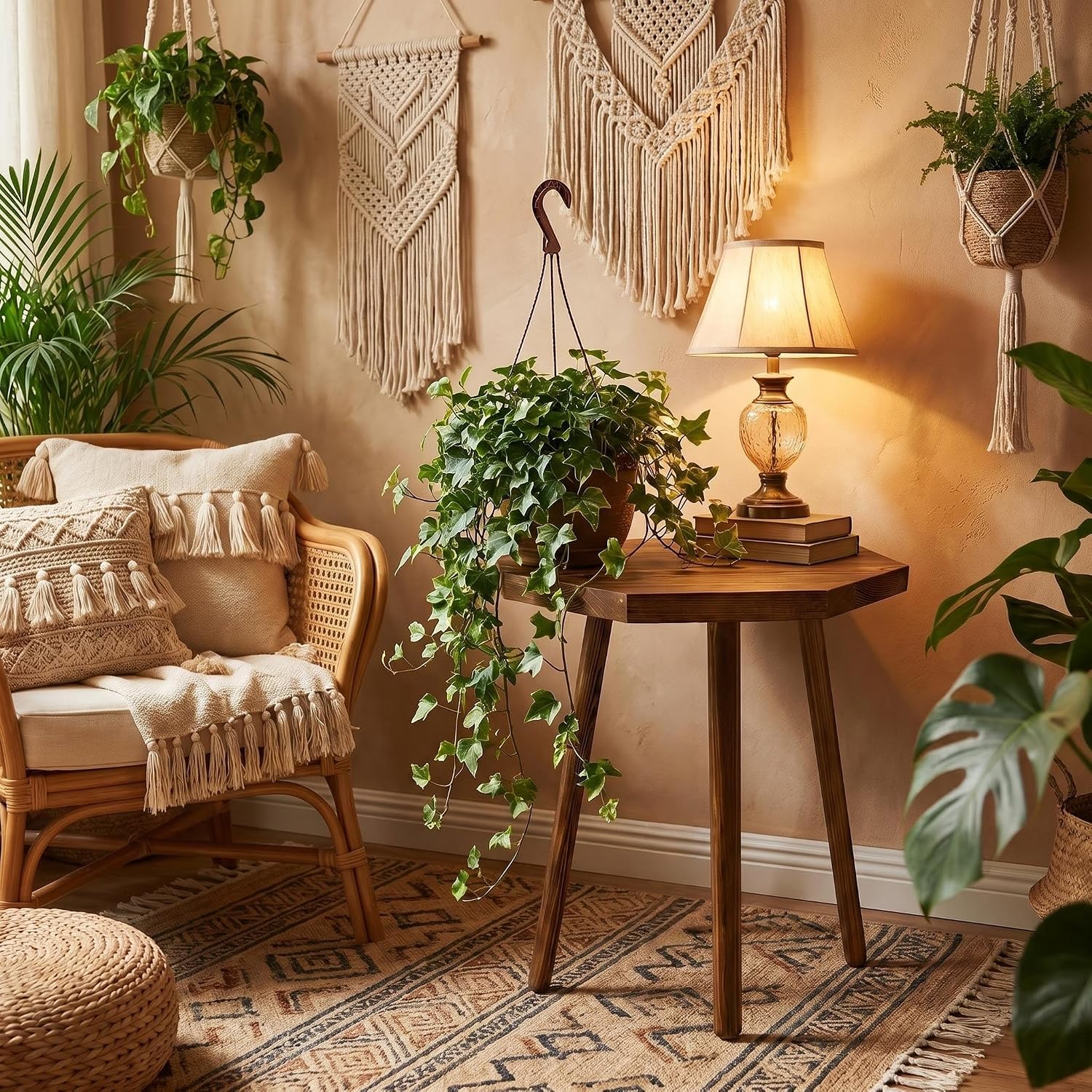amzwkt 2 Pack Plant Stand for Indoor, 12x16in Large Octagon Wooden Plant Stand, Mid Century Modern Boho Stool for 5-15 Inch Pots, Sturdy Planter Stands( High: 16") image 2