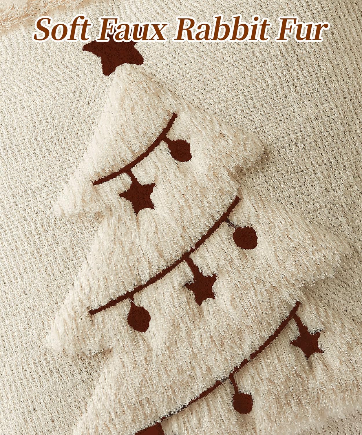 Christmas Pillow Covers Set of 2 Soft Plush Faux Fur Pillow Cases 3D Embroidered Decorative Couch Cover Home Decor Christmas Throw Pillow Covers 18x18,Beige Christmas Tree