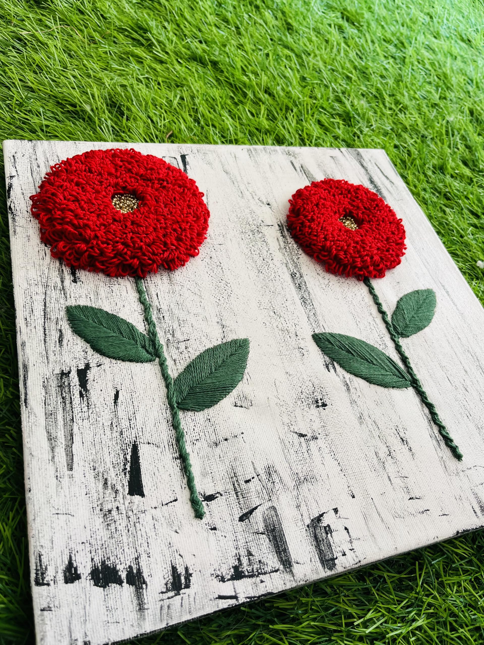 Rose thread art on stretched canvas |Thread art | Home/Office decor | Gift art | enhance the beauty of living room | (12x12 inches) stretched canvas