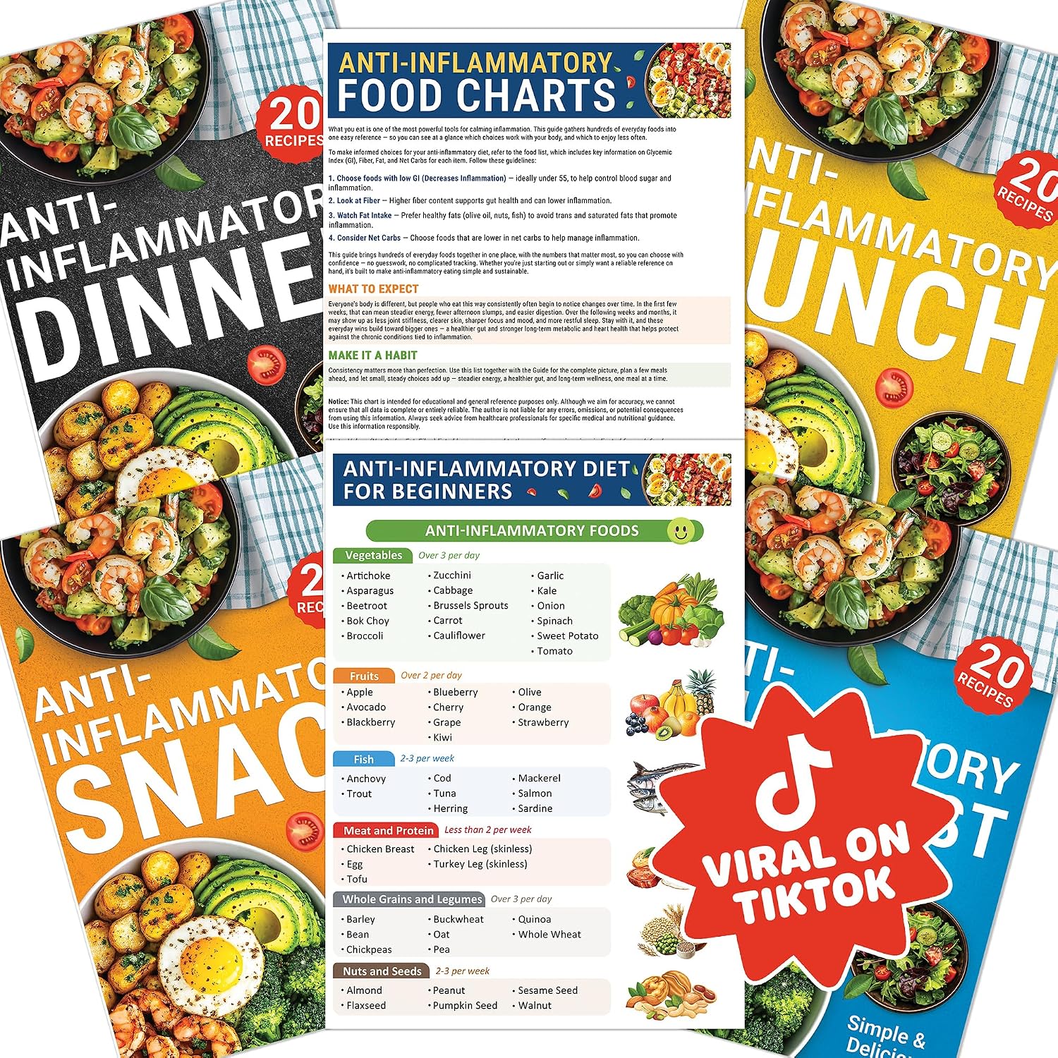HAMIEW Anti Inflammatory Diet List, 6 Pack, Super Easy 80+ Recipes Cookbook
