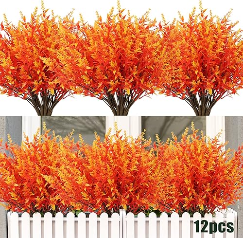 Miniatura 78 de Plantas artificiales para exteriores, resistentes a los rayos ultravioleta, vegetación artificial, 12 ramos de flores de lavanda para macetas