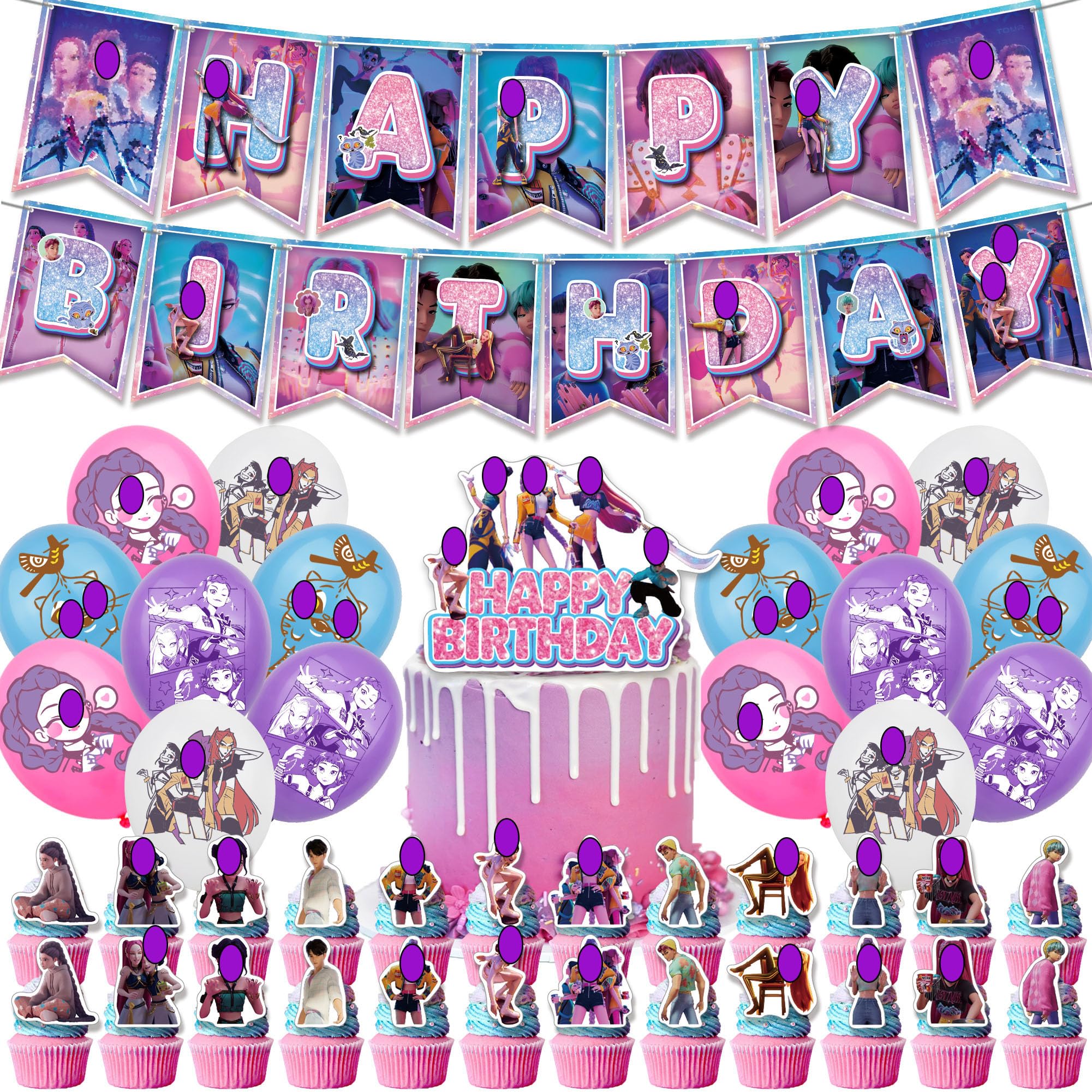 K P O P Birthday Party Decorations Supplies: Banner, Balloons, Cake Toppers Cupcake Topper Cake Decoration, Ribbon