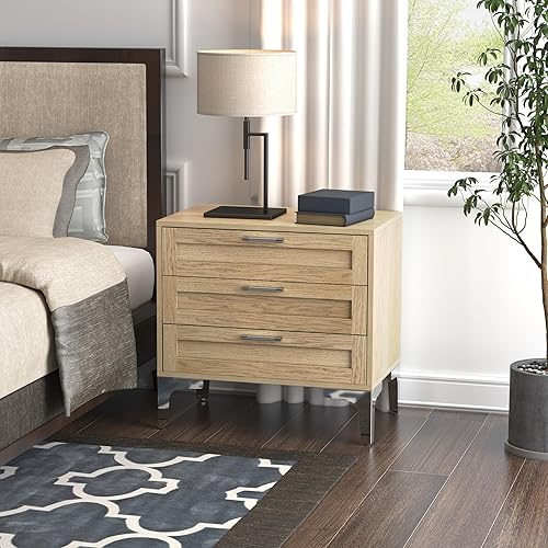 Miniatura 9 de WiberWi Mesita de noche de 3 cajones para mesa de noche moderna de mediados de siglo, mesa auxiliar para sala de estar, mesita de noche de madera