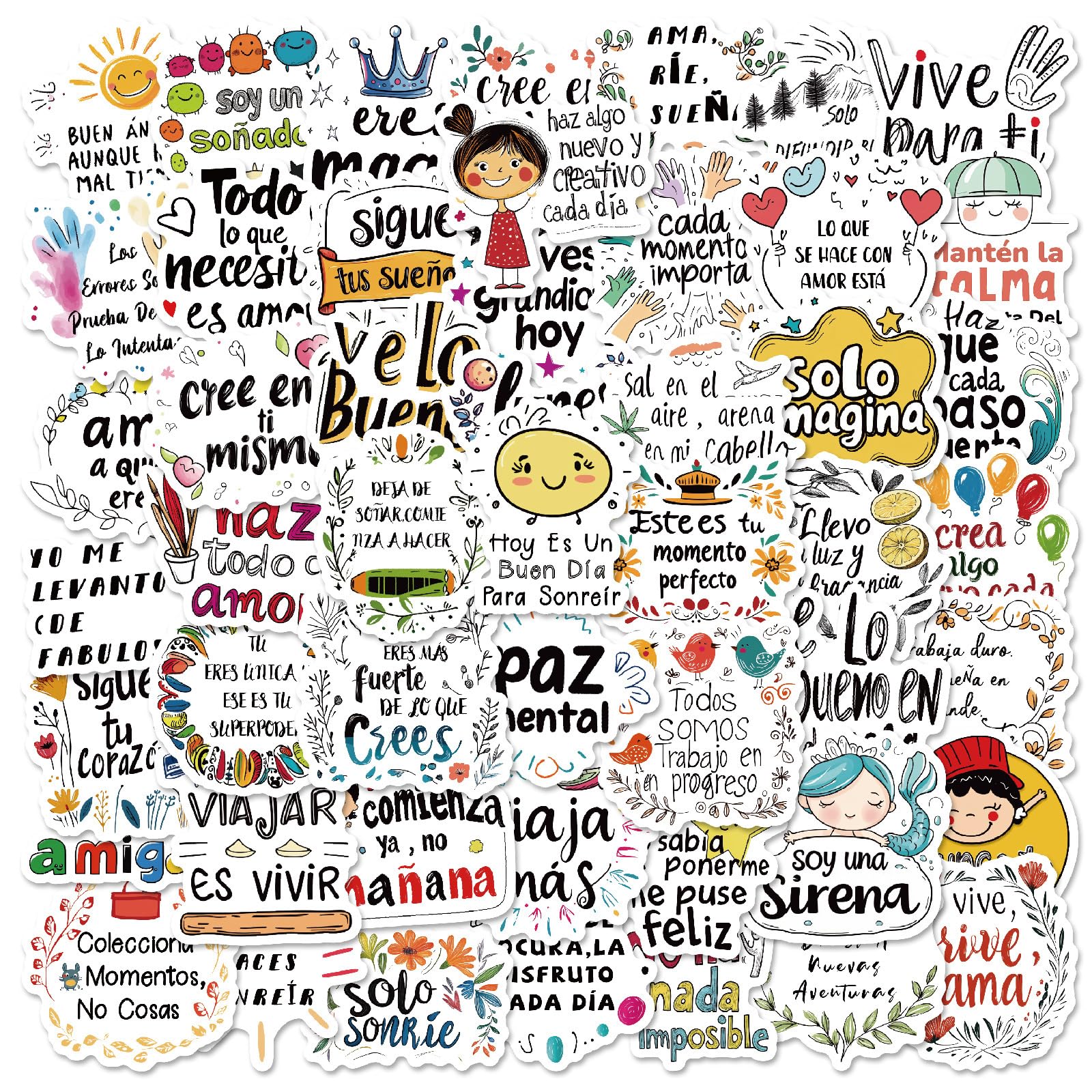 50 Pieces Spanish Inspirational Stickers for Water Bottle|Vinyl Waterproof Sticker Laptop Skateboard Phone Car Decals for Teens Adults Party Favors Supplies Decor (Motivational Decals)