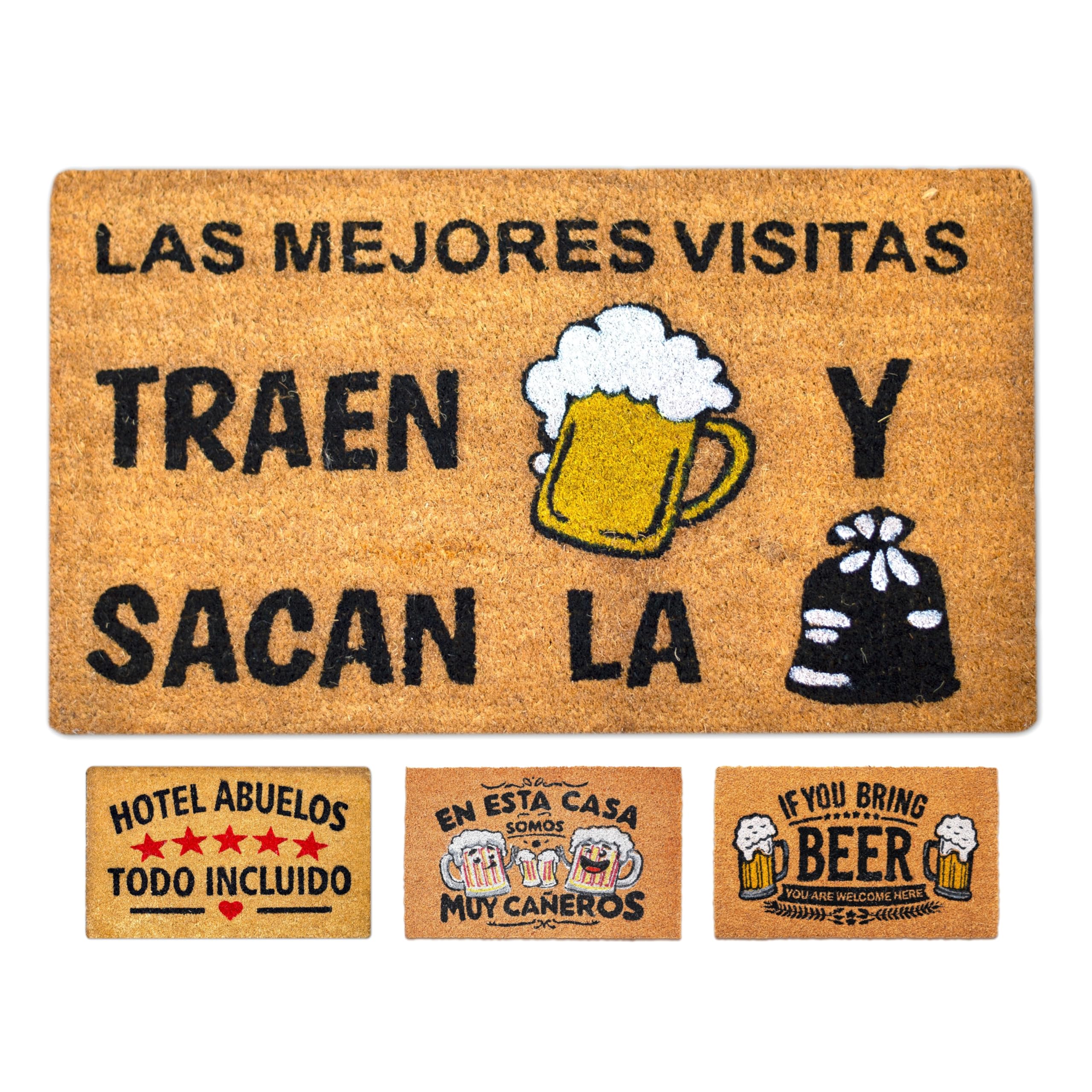 LUA VIKA Felpudo Entrada casa Originales y Divertidos, Alfombra Entrada casa Interior y Exterior, tapete Entrada, Felpudo Coco Natural 40x70x1,5 cm (Cerveza)
