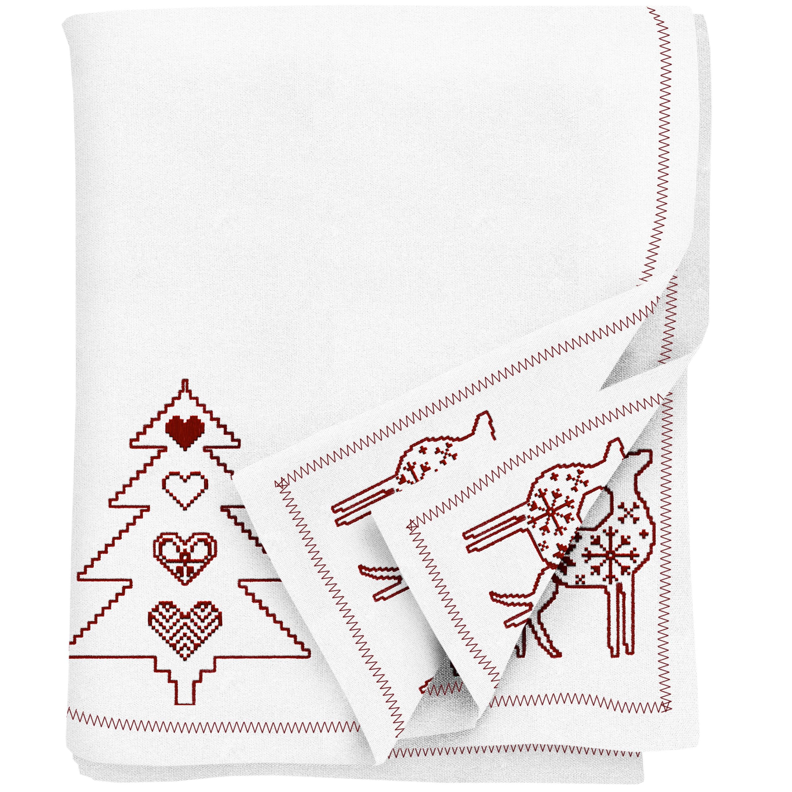 Ragged Rose Mantel, Algodón, Navidad Bordada en Rojo, 140 x 230 cms
