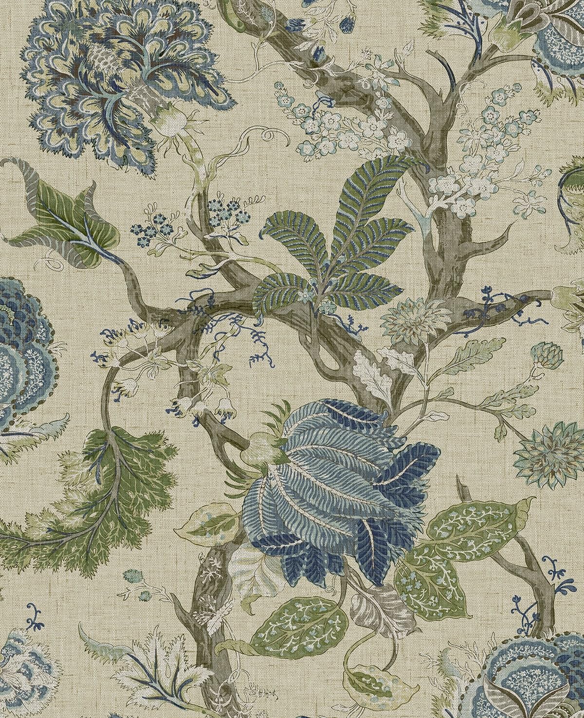NextWall Harry & Grace Jacobean Trail Premium Matte Non-Woven Peel and Stick Wallpaper (Fern & Blueprint)