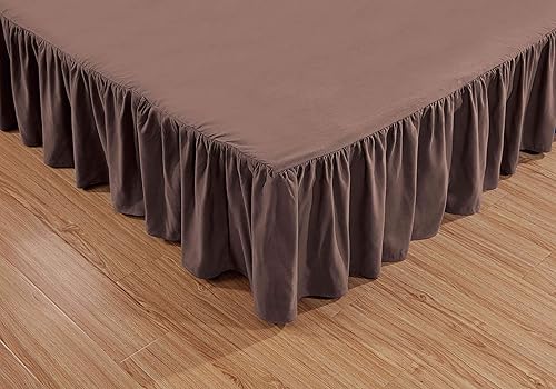 Miniatura 3 de Sheets & Beyond Wrap Around Solid Microfiber Luxury Hotel Quality Fabric Bedroom Gathered Ruffled Bedding Bed Skirt 14 Inch Drop (Queen, Brown)
