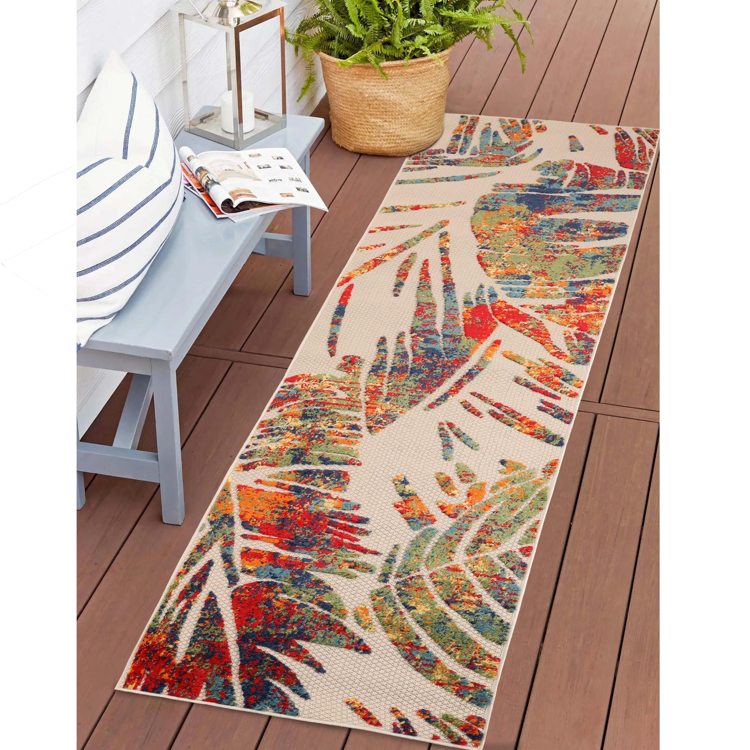 Superior Indoor Outdoor Runner Rug Tropical Leaves
