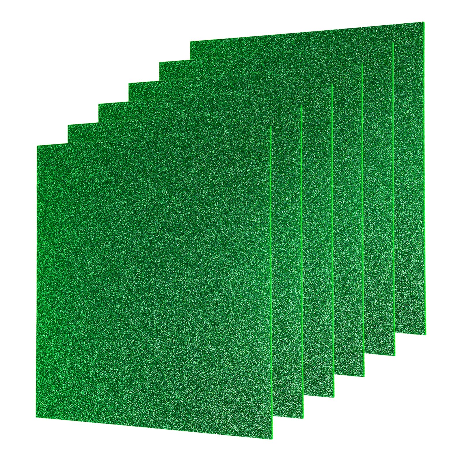 QUARKZMAN 6 Piezas láminas acrílicas verdes con purpurina de 1/8" grosor 8" x 8" Láminas de plástico fluorescente brillante PMMA extruido translúcido en blanco para manualidades