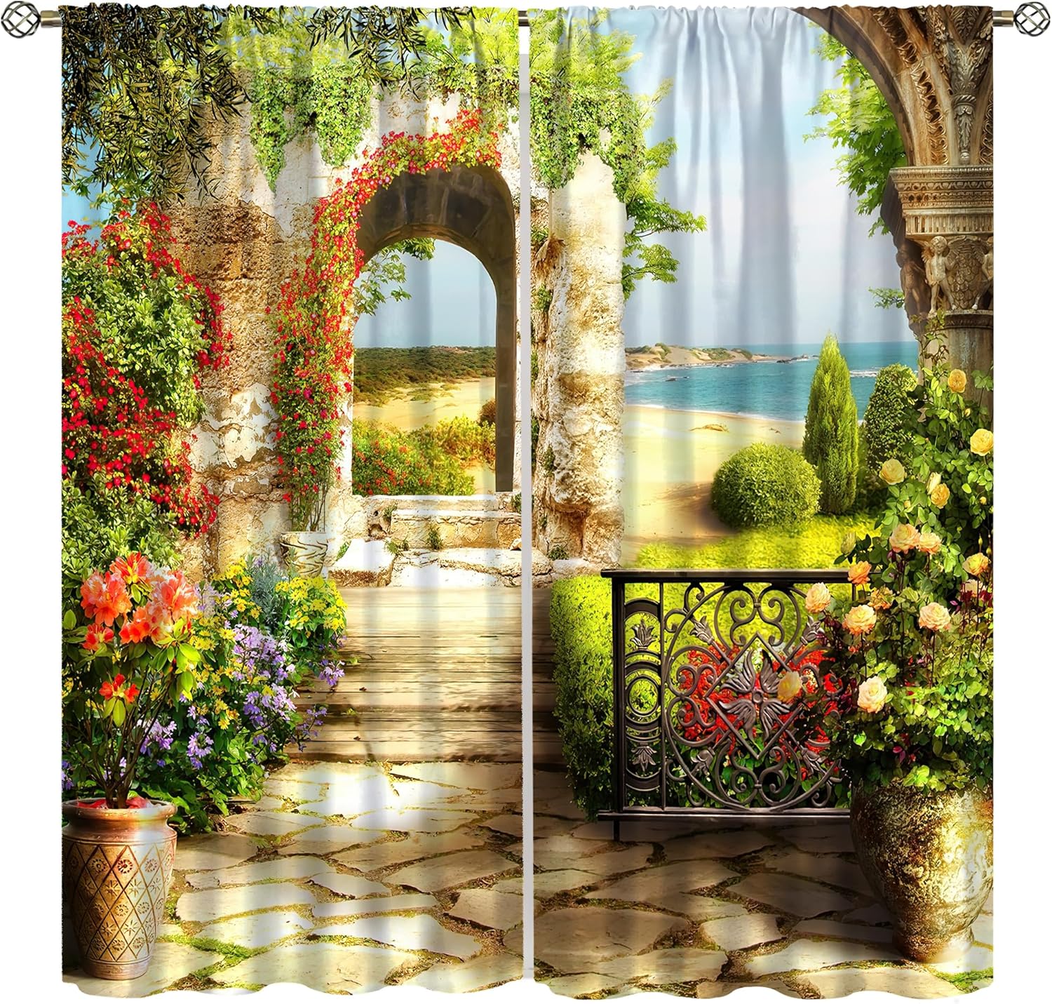 Island Garden Blackout Curtains, Seaside Architectural Gardens and Islands, for Bedroom Living Room Kitchen Curtains42X45 Inch