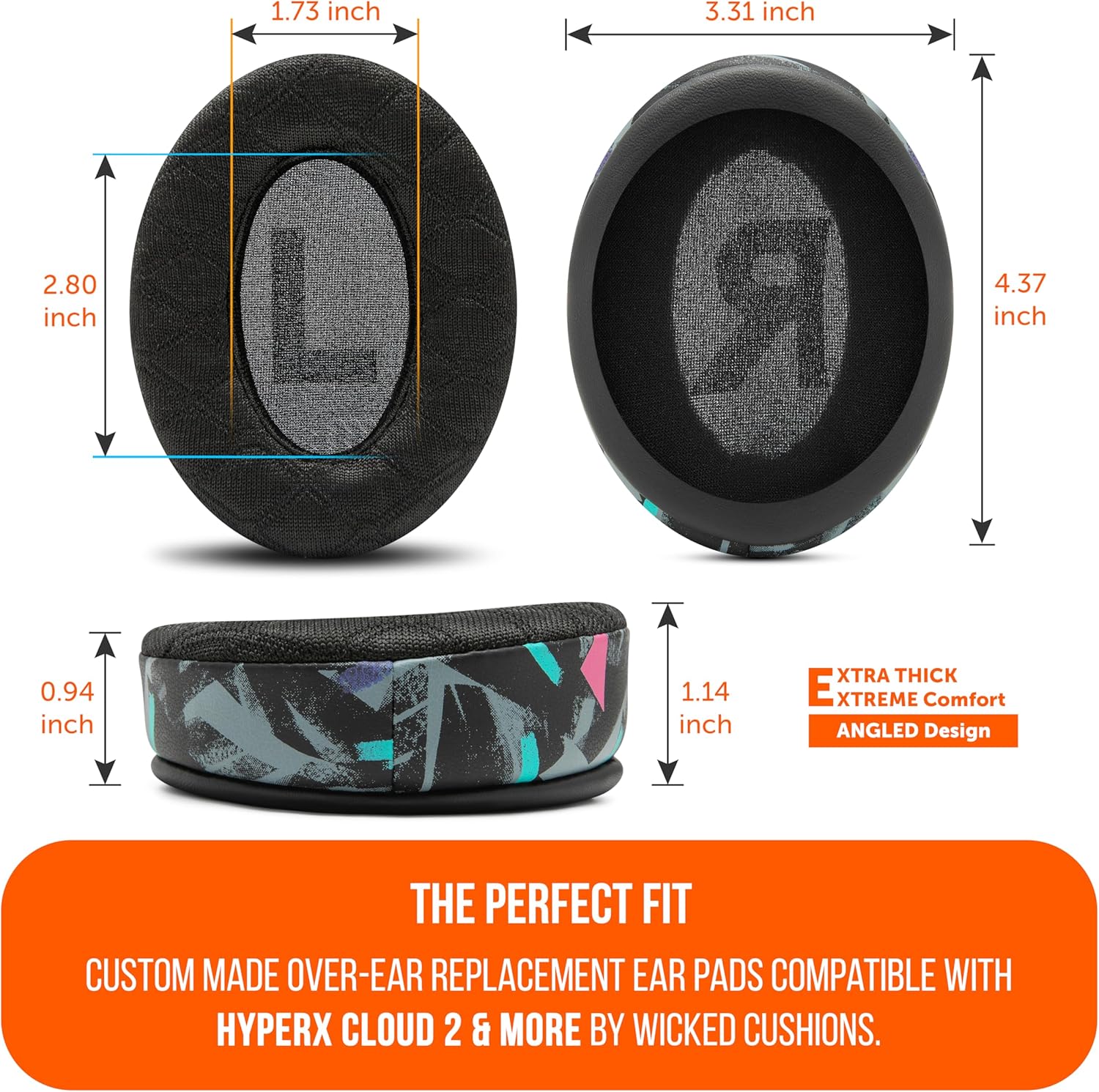 WC Freeze V2 Cloud Alpha - Angled Cooling Gel Earpads for HyperX Cloud Alpha & More, by Wicked Cushions | Angled Pads for Extreme Comfort, New Freeze V2 Cooling Fabric, Extra Thick | 90's Black