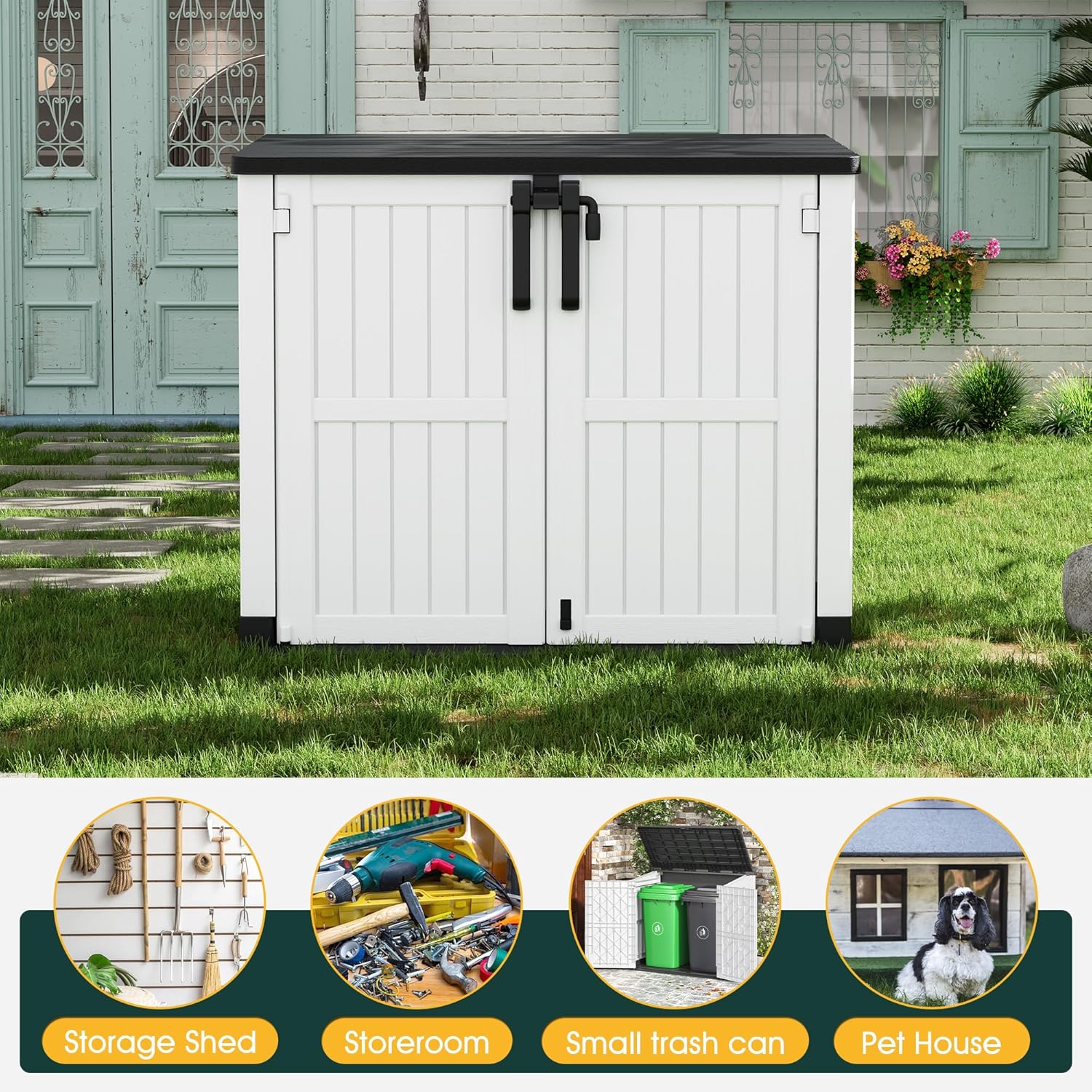 NUNU LAB Outdoor Storage Cabinet 36 Cu.Ft Garden Storage Shed Waterproof Lockable for Garden Hoses, Generator, and Lawn Mower