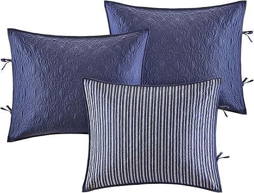 Vista 4 de Madison Park - Juego de cubrecama de algodón a doble cara con faldón, diseño clásico de cabaña estilo casa de campo, ropa de cama para todas