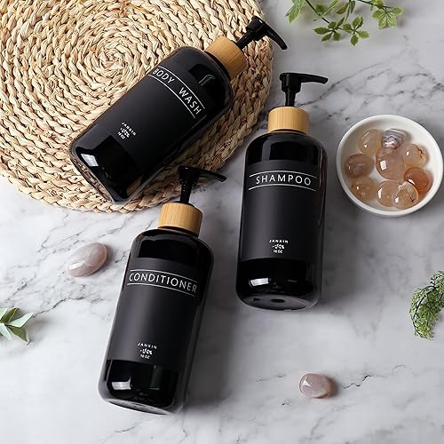 Miniatura 2 de Juego de 3 dispensadores de champú y acondicionador, moderno y recargable de 16 onzas, botellas de champú y acondicionador con bomba, elegante