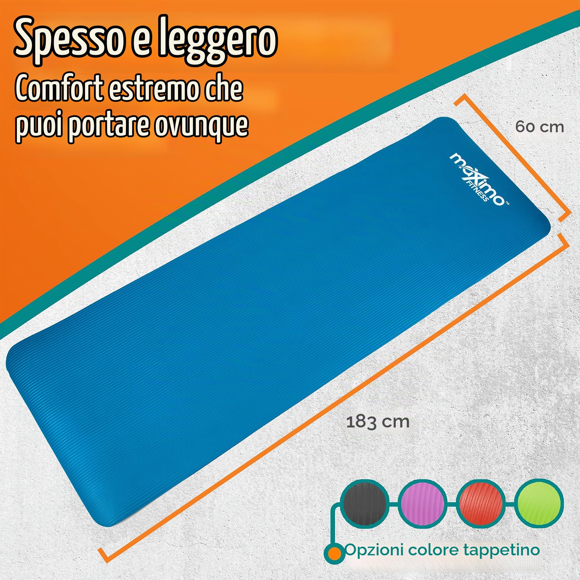 Maximo Fitness Tappetino per Esercizio Fisico Tappetino da Palestra NBR di Alta qualità – Extra Spesso 12 mm, Multiuso – Perfetto per Yoga, Pilates, Addominali.