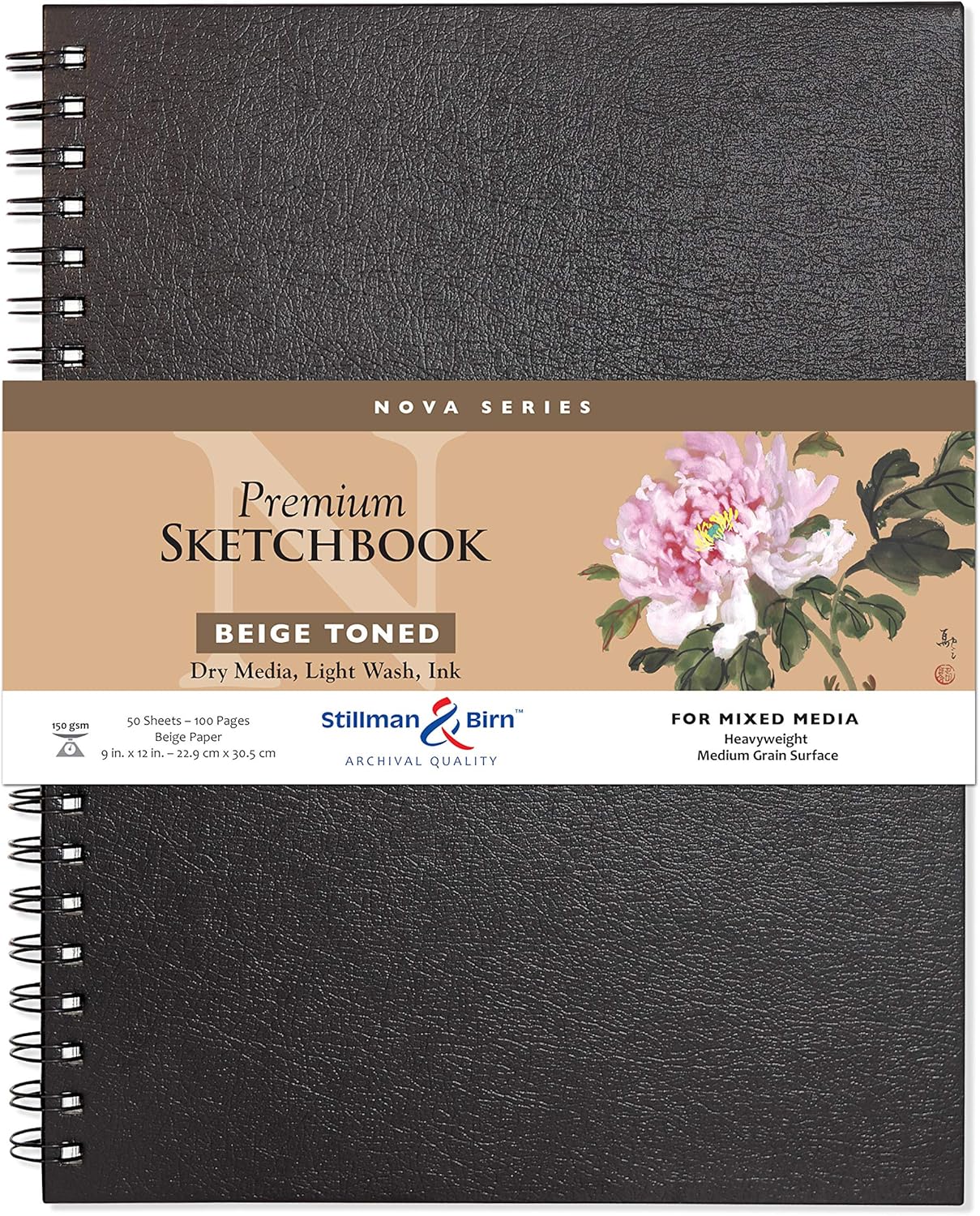 Stillman & Birn Nova Series Beige Wirebound Sketchbook, 9" x 12", 150 gsm (Heavyweight), Beige Paper, Medium Grain Surface