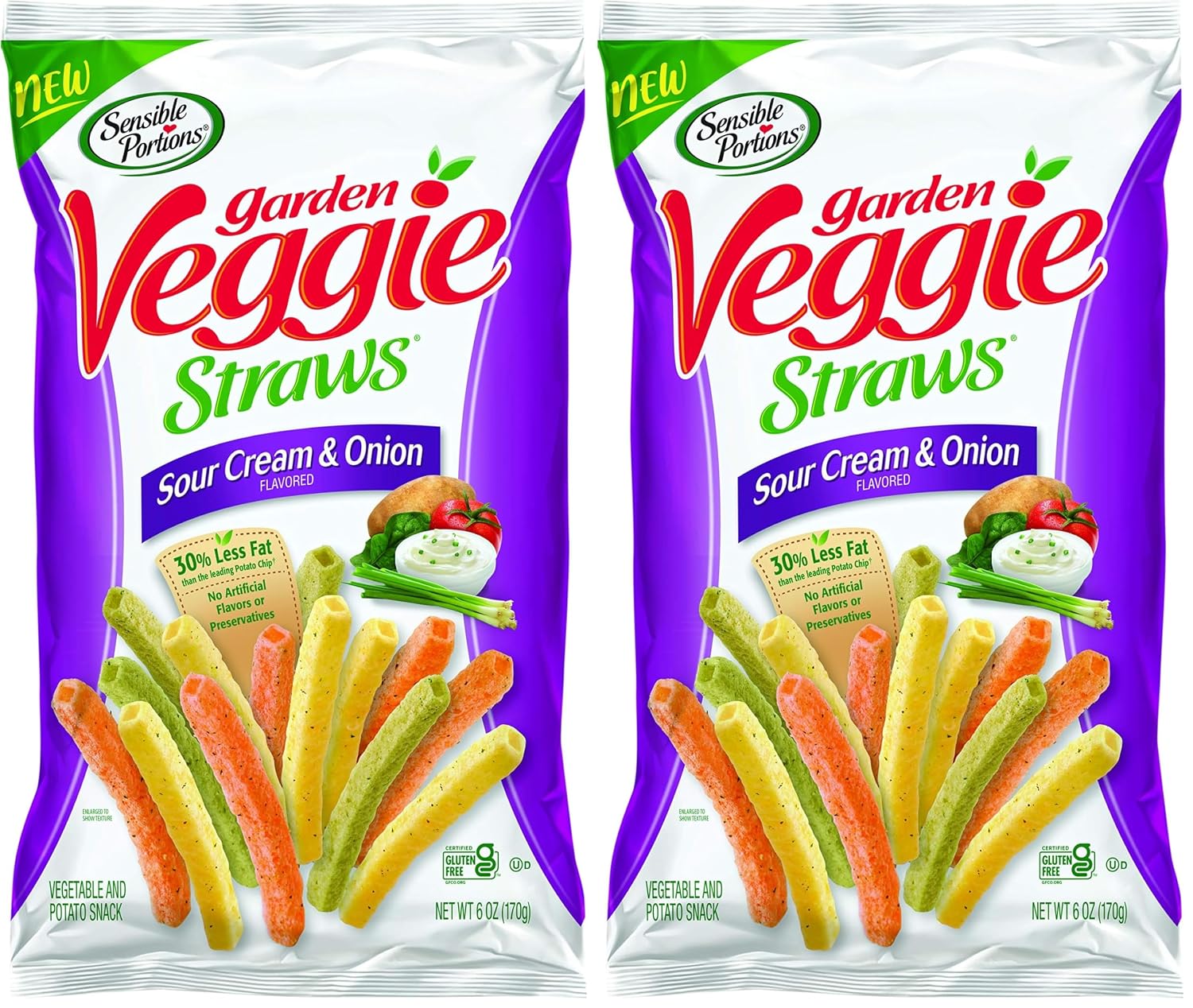 Sensible Portions Garden Veggie Sour Cream and Onion Straws, 6 oz (Pack of 2)