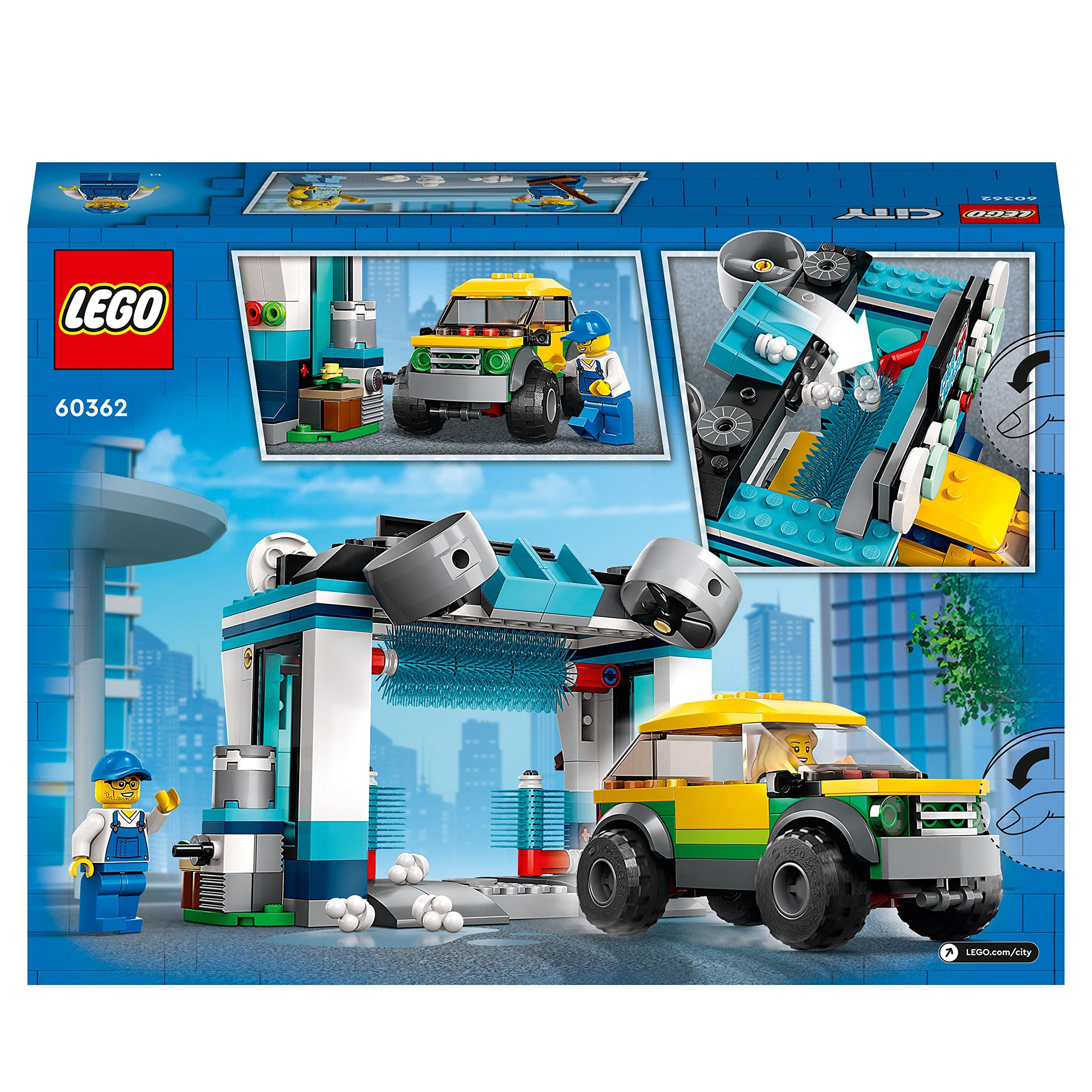 LEGO City Autolavaggio, Gioco per Bambini e Bambine di 6 Anni, Set con Spazzole Rotanti, Macchina Giocattolo e 2 Minifigure, Piccola Idea Regalo 60362