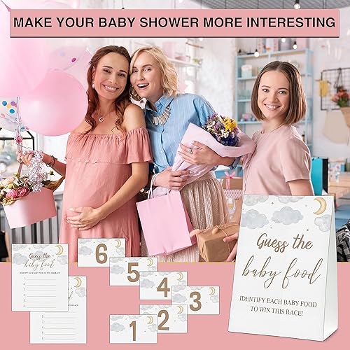 Vista 32 de Guess the Baby Food Party Games, Baby Shower Game Set, 1 Standing Sign + 25 Answer Cards + 6 Number Cards, Brown Bear Gender Reveal Party
