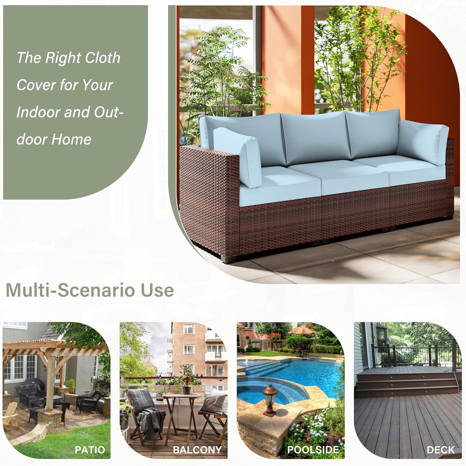 8 pcs Outdoor Cushion Slipcovers Outdoor Patio Cushions Covers Replacement Waterproof with Zipper w/3 Seat Cushion Covers and 5 Backrest Pillow Covers, Covers Only