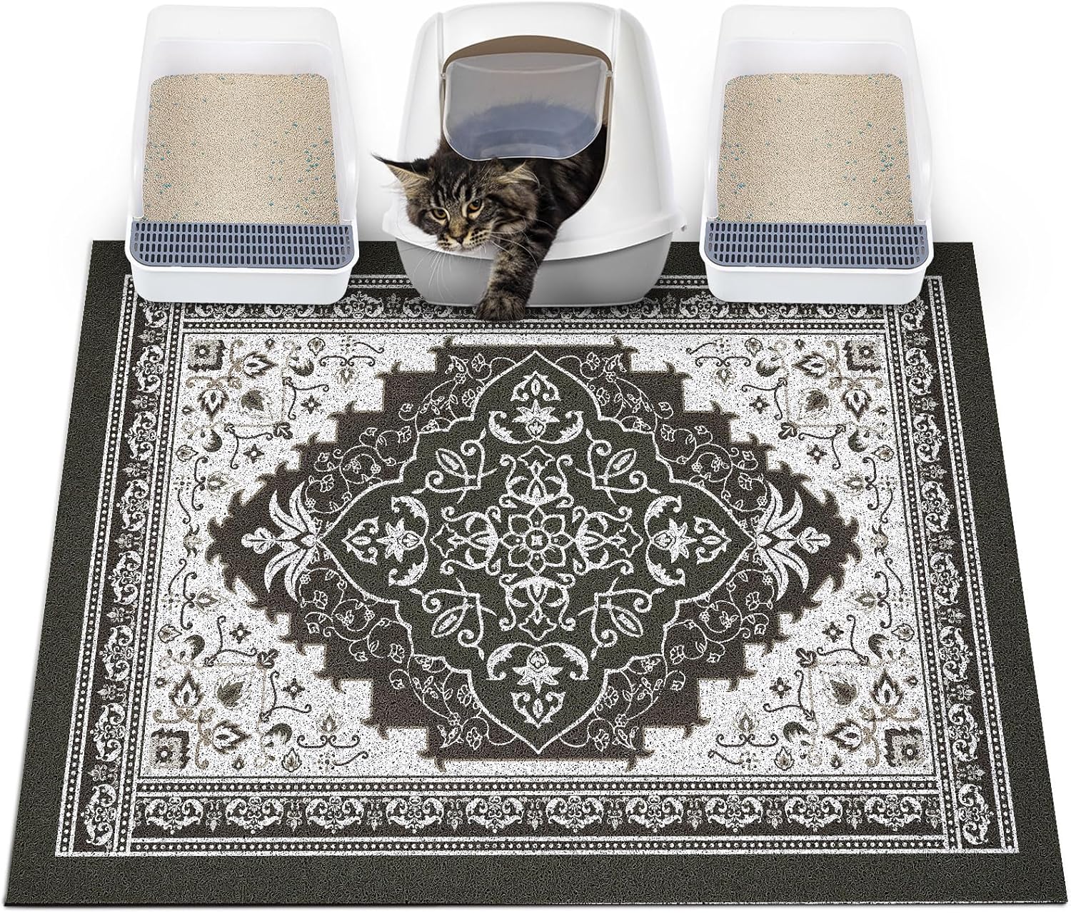Glittme Cat Litter Mat with Non-Slip Bottom Litter Box Mat 40"X30" Litter Trapping Mat Easy to Clean Washable Cat Food Mat for Kitty,XL