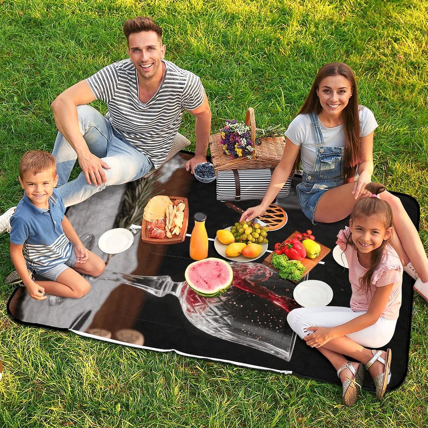 Red Wine Picnic Blanket 150x100cm, Foldable 2-in-1 Picnic Mat and Tote Bag Portable Waterproof Beach Mat Sandproof Outdoor Blanket for Park, Hiking, Beach, Camping, Travel