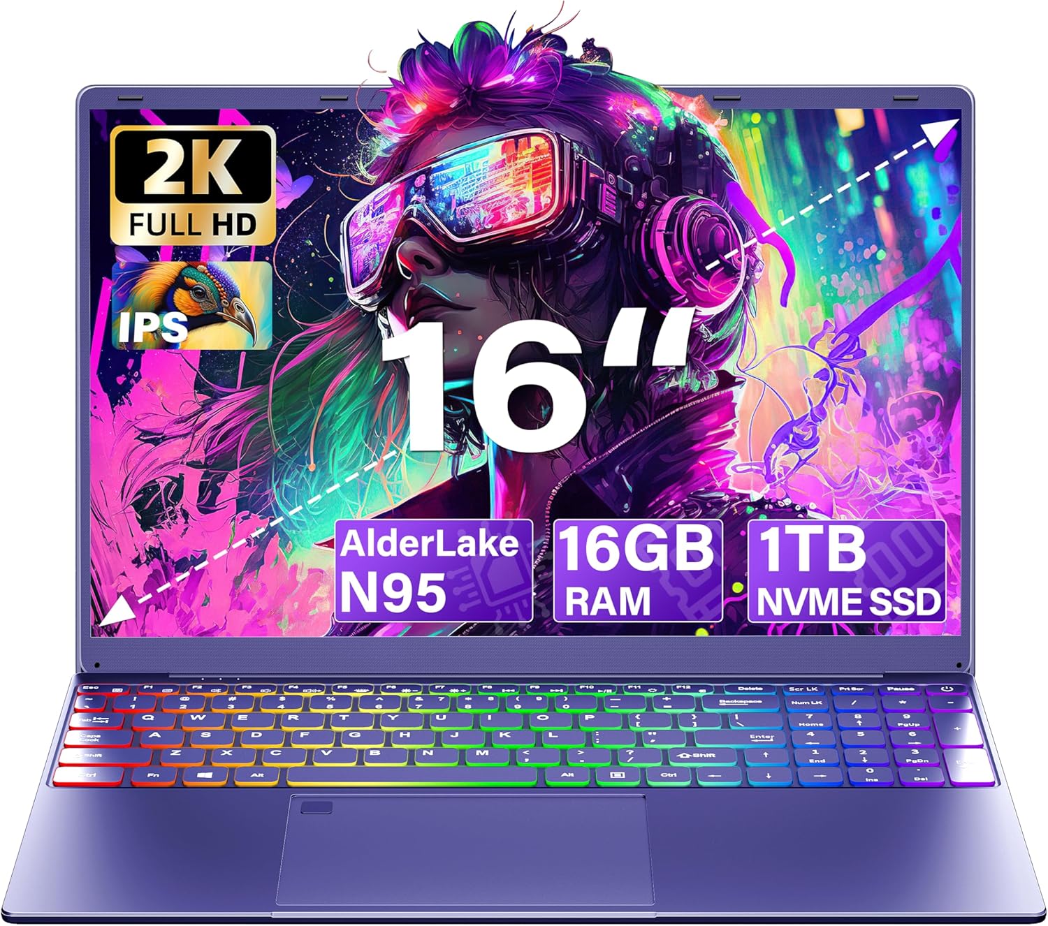 16″ Purple Laptop Computer – Quad-Core N95 Processor, 1TB NVMe SSD 12GB LPDDR5 R…