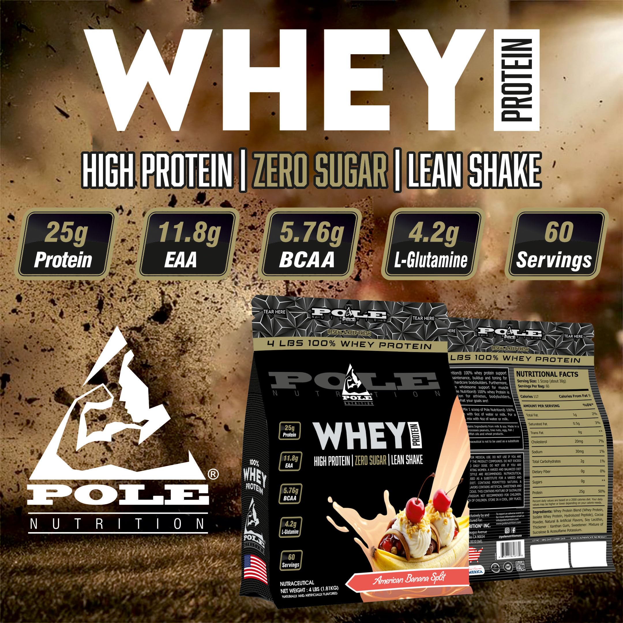 Pole Nutrition Whey Protein | 4 Lbs (1.81 kg) | High Protein, Zero Sugar Lean Muscle Shake | Fast Recovery & Muscle Growth (4 lbs, AMERICAN BANANA SPLIT) — Amazon image 6