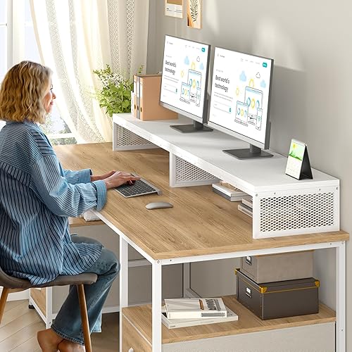 EnHomee Soporte para monitor de computadora de 55.2 pulgadas, estante de escritorio para 3 monitores de 23 pulgadas, computadora portátil, PC,