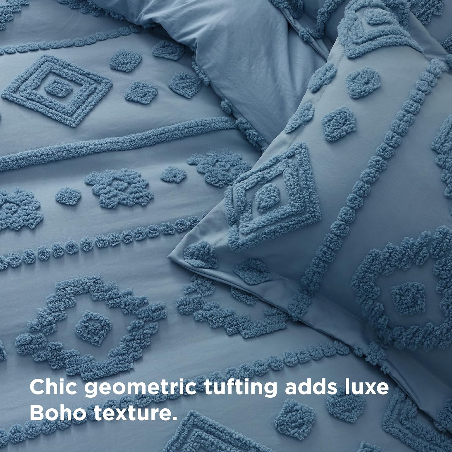 Bedsure Boho Duvet Cover Queen Size - Tufted Boho Bedding, Farmhouse-Style Distressed Vintage Embroidery Bedding for All Seasons, 3 Pieces, 1 Soft Jacquard Queen Comforter Cover and 2 Pillow Shams