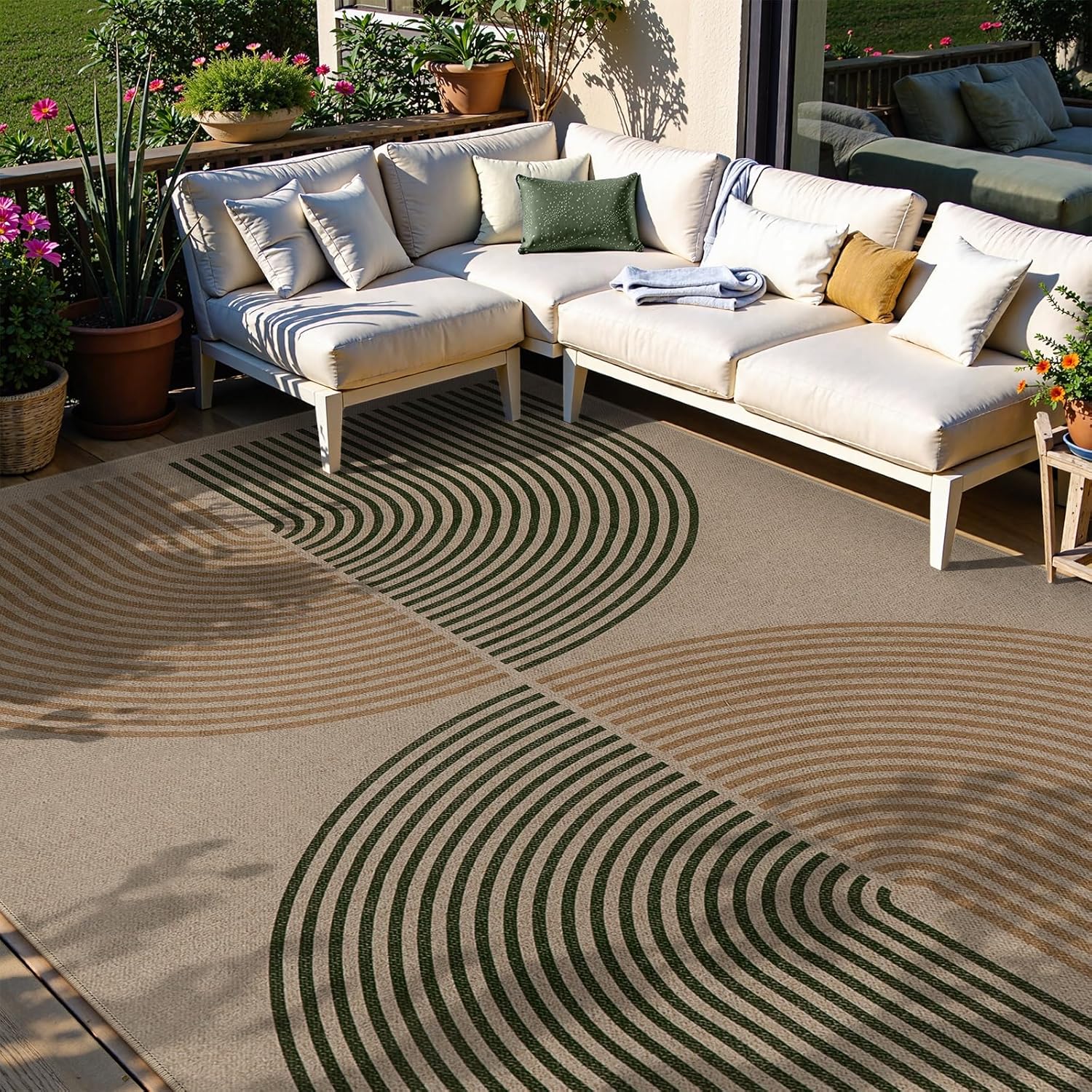 Lahome Modern Rainbow Easy Jute Rug, 6x9 Rug for Living Room Washable Indoor Outdoor Patio Rug, Farmhouse Rug for Bedroom Non Slip Contemporary Carpet for Backyard Deck Office Decor 6' x 9'