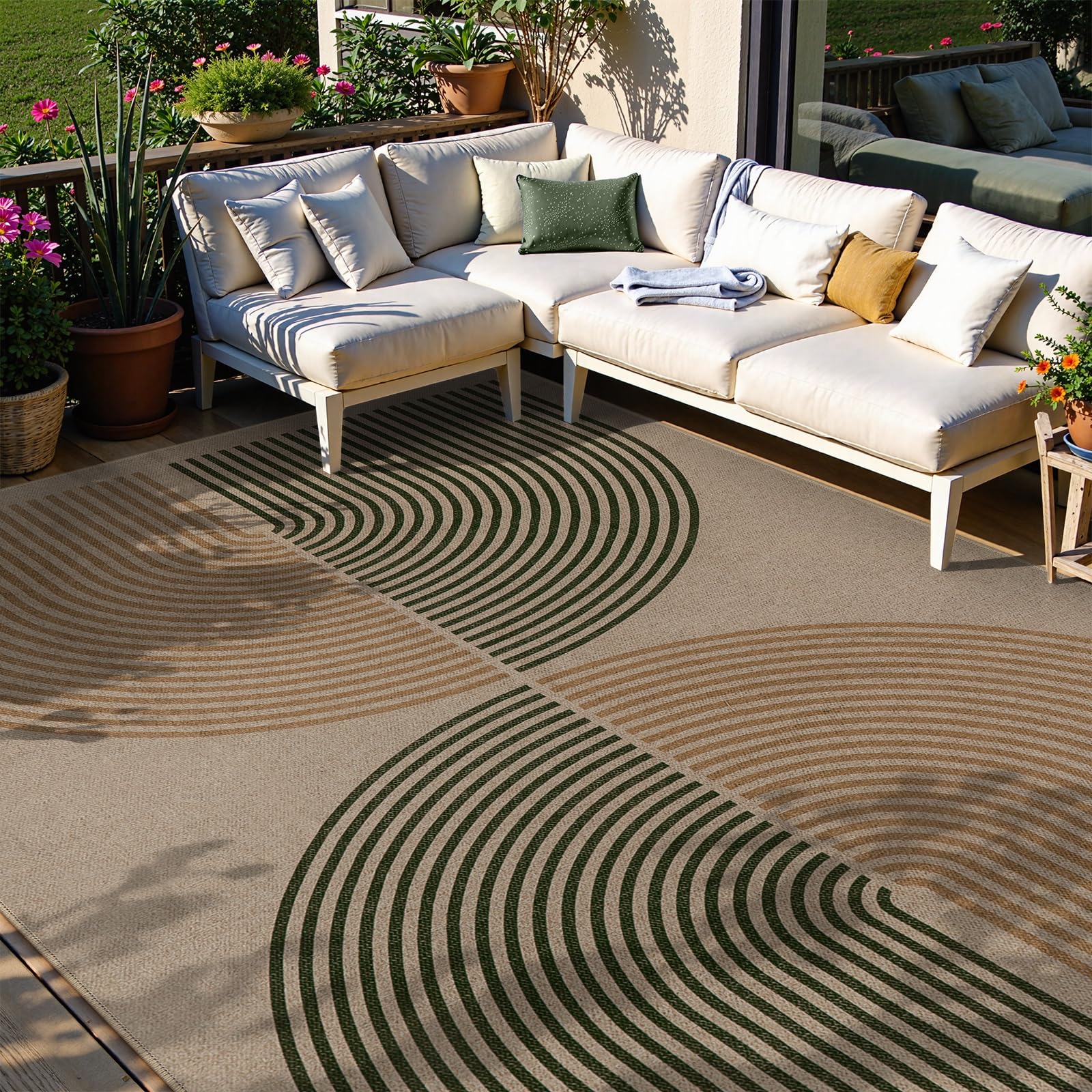 Lahome Modern Rainbow Easy Jute Rug, 6x9 Rug for Living Room Washable Indoor Outdoor Patio Rug, Farmhouse Rug for Bedroom Non Slip Contemporary Carpet for Backyard Deck Office Decor 6' x 9'