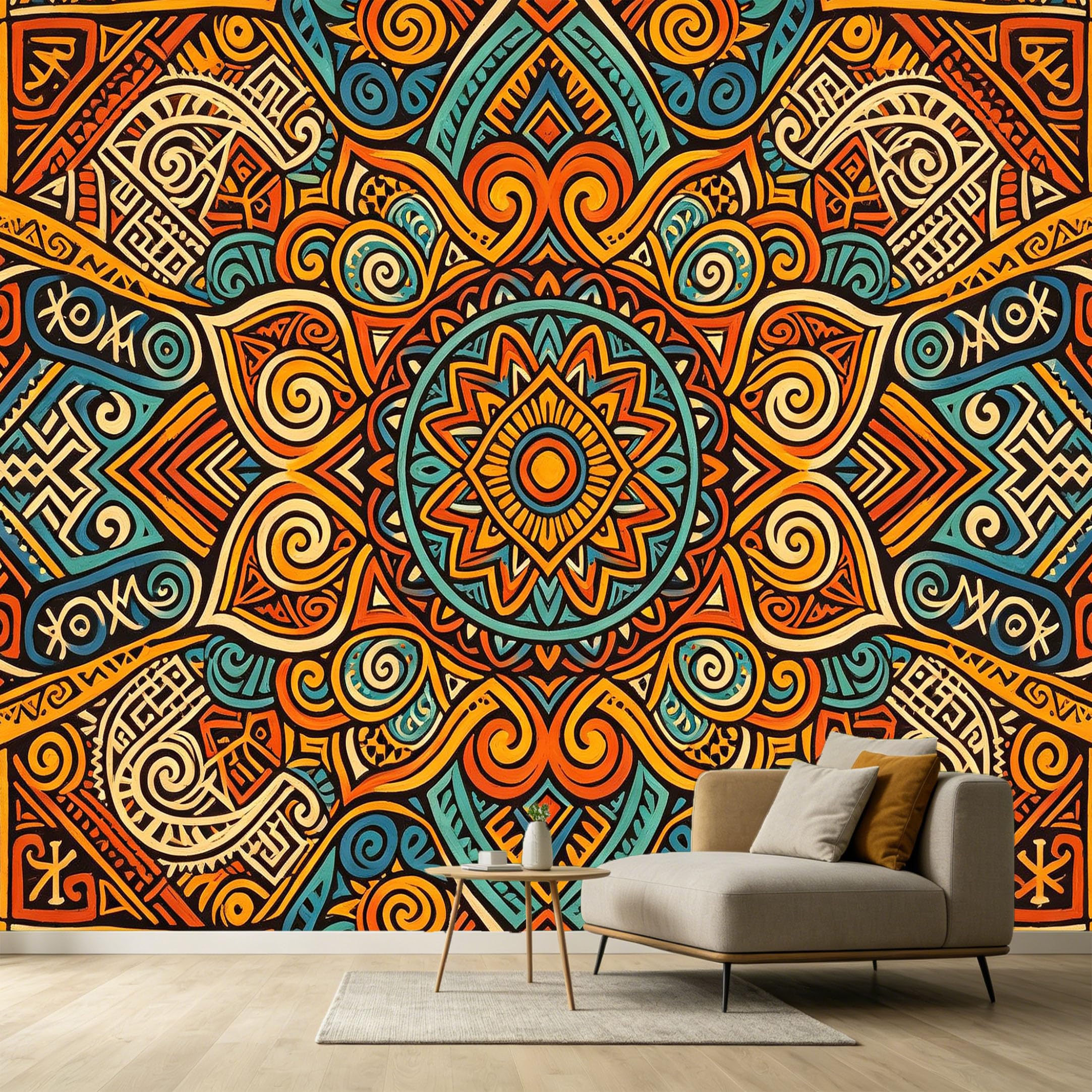 Custom Size Wall Murals Abstract Geometric Pattern Oil Painting Vibrant Bohemian Ethnic Style SelfAdhesive Wall Fabric Removable Large Wallpaper for Photo Living Room