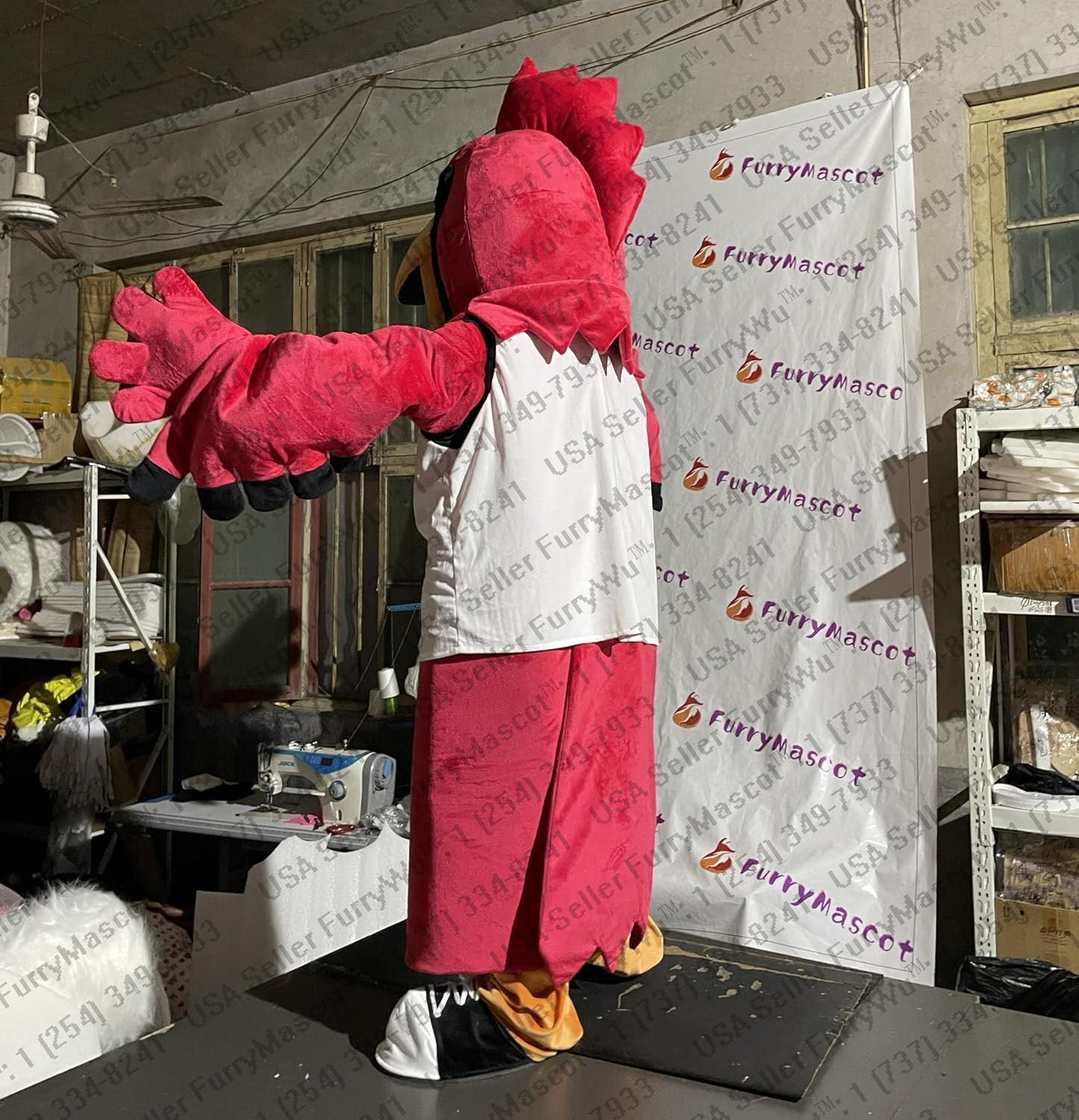 Premium Sports Cardinal Bird Eagle Mascot Costume in White Jersey Party School Spirit Costumes & Cool Fan