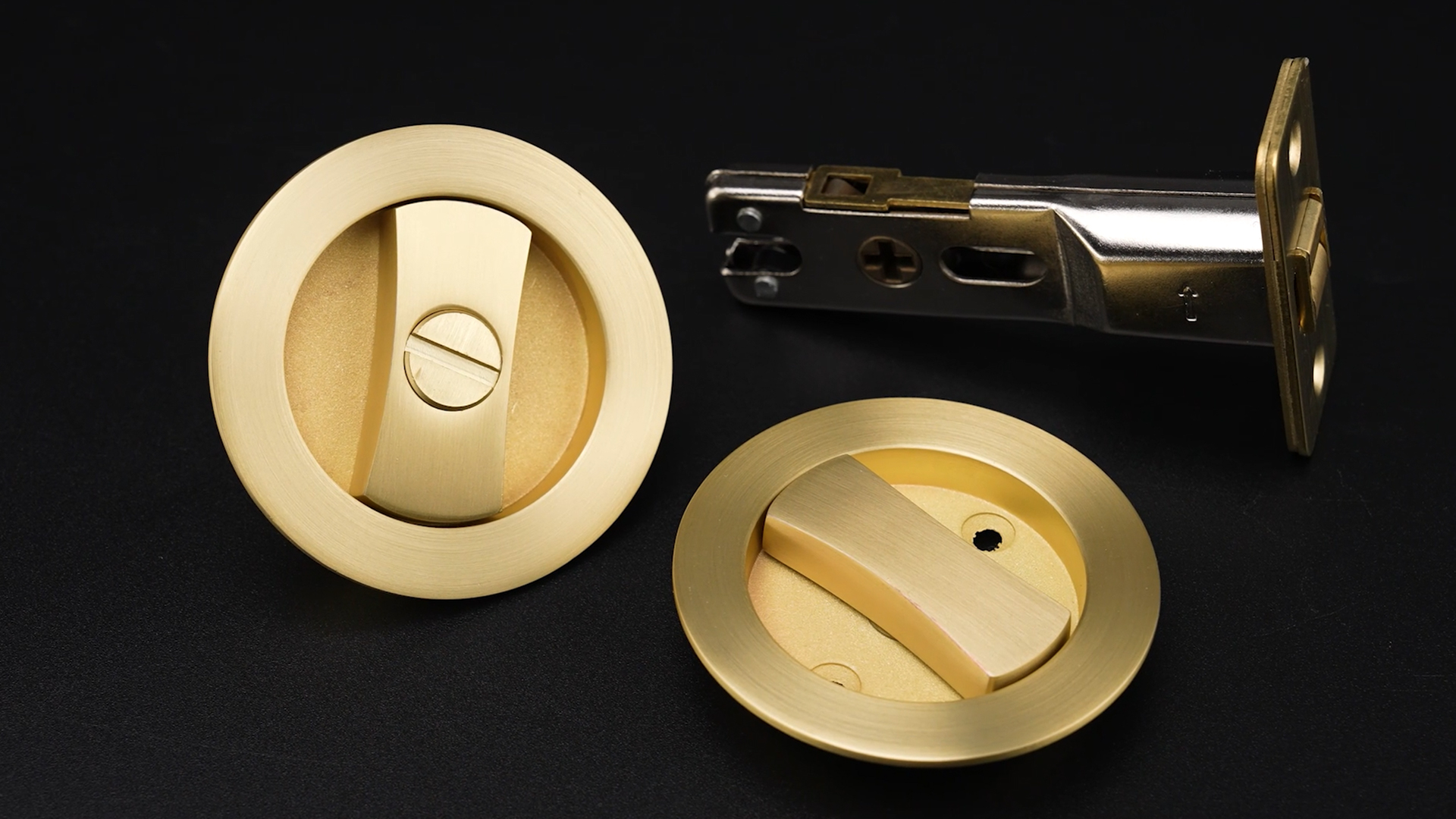 goldenwarm Brushed Nickel Round Pocket Door Lock, Pocket Door Hardware for 2-1/8'' Round Bore Hole, Pocket Door Handles Fit 1-1/4'' to 2'' Thickness Sliding Door 2-3/8'' Latch 1 Pack