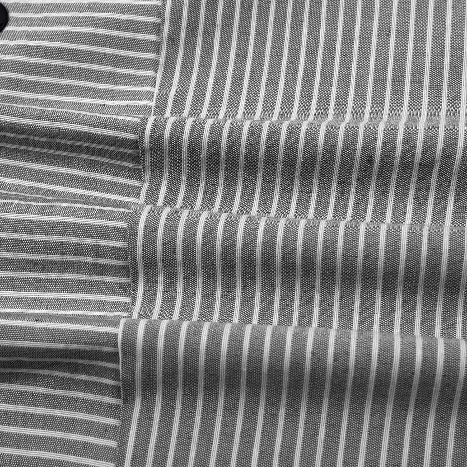 Women's Cotton Linen Striped Pants Straight Leg Side Button High Waisted Summer Casual Trousers - Image 7