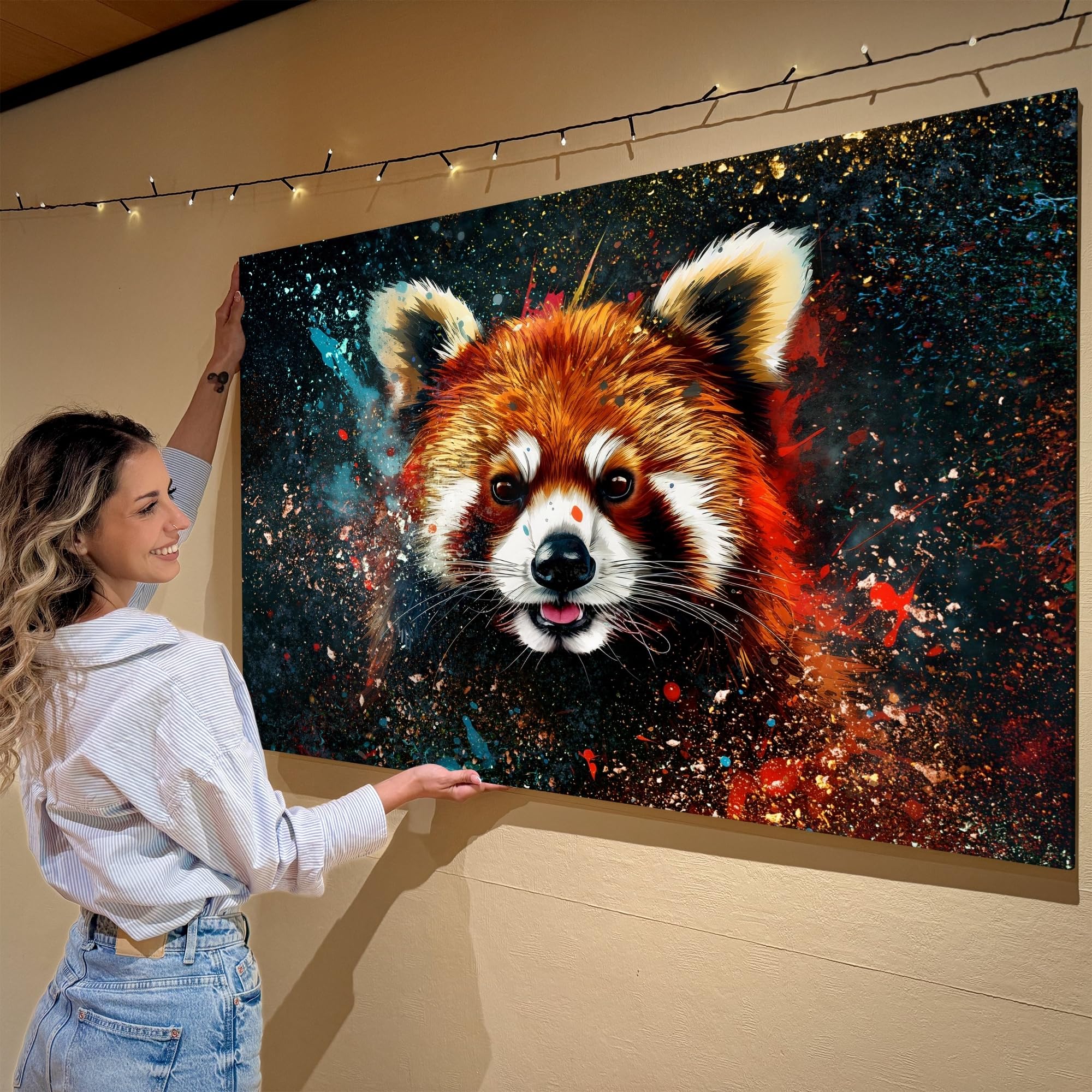 Artmazing | Roter Panda Bild Bunt | Pop Art Bilder | Bilder Katzenbär Modern | Katzenbärenbilder Modern | Moderne Bilder XXL | Wandbild Kleiner Panda Deko XXL | Bild Leinwand XXL | Katzenbären Bilder