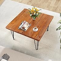 Vista 3 de Mesa de centro cuadrada de madera natural de 27 x 27 x 15 pulgadas de alto, mesas vintage de madera rústica para sala de estar, comedor, sofá