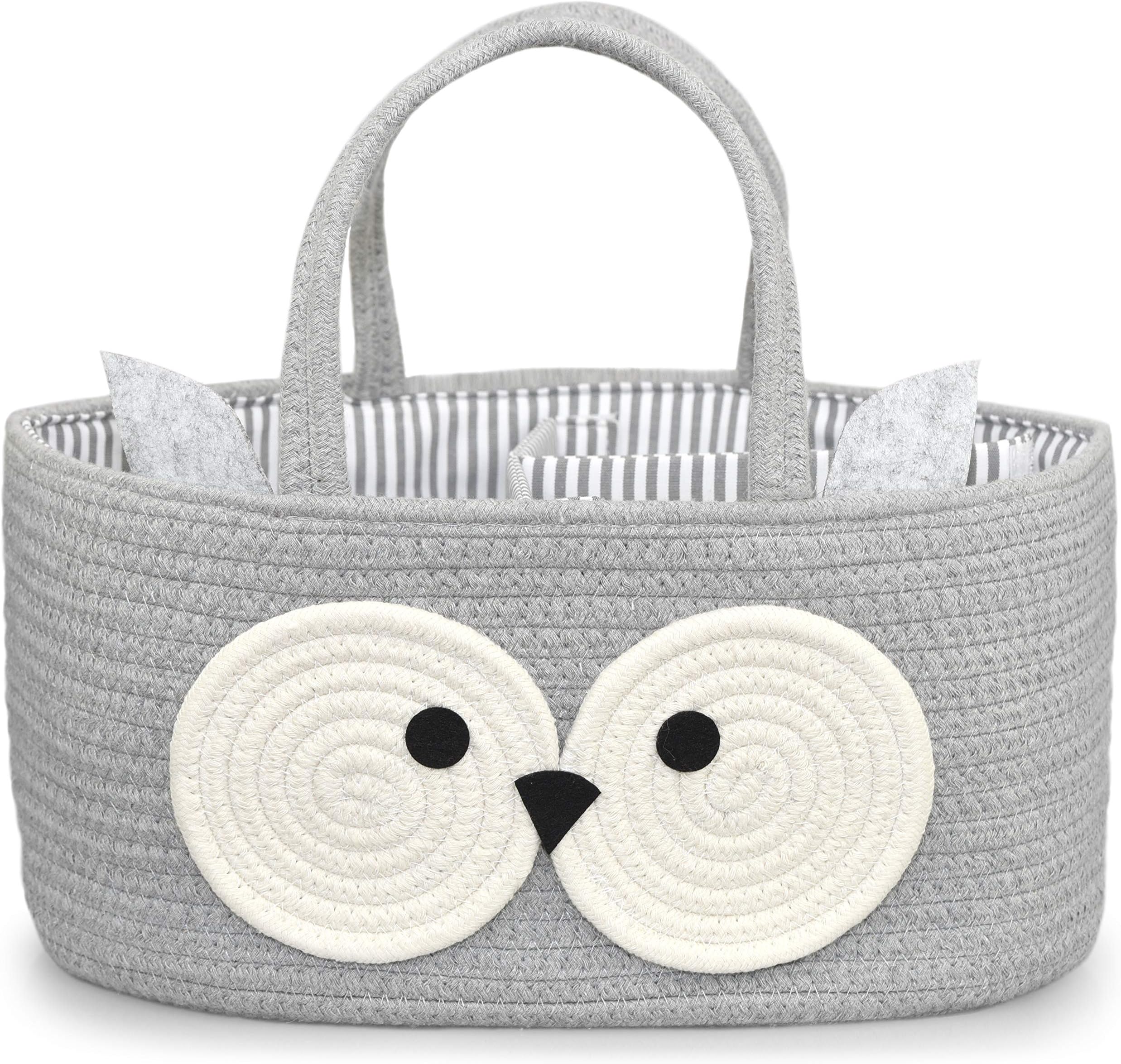 Nena & Nene Diaper Caddy Organizer Baby - 100% Cotton Rope Canvas - Owl Design for Changing Table, Portable Toy Storage, Nursery Decor for Boy and Girl