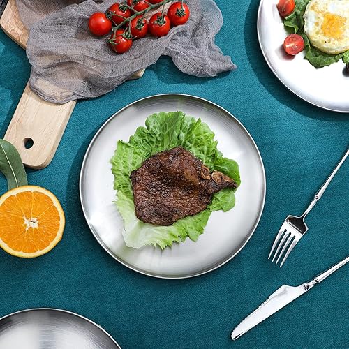 Miniatura 3 de Paoli Plato de acero inoxidable 188 para platos principales, carne a la parrilla, postre, ensalada y fruta, gran capacidad de 9 pulgadas (9.1 in)