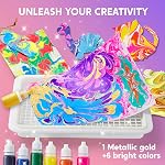 Klever Kits Marbling Paint for Kids, Metallic Gold Water Marble Painting Art, Arts and Crafts for Girls & Boys 6-12 Years Old, Paint Craft Kits, Christmas Toys Gifts Ideas Activities Toys