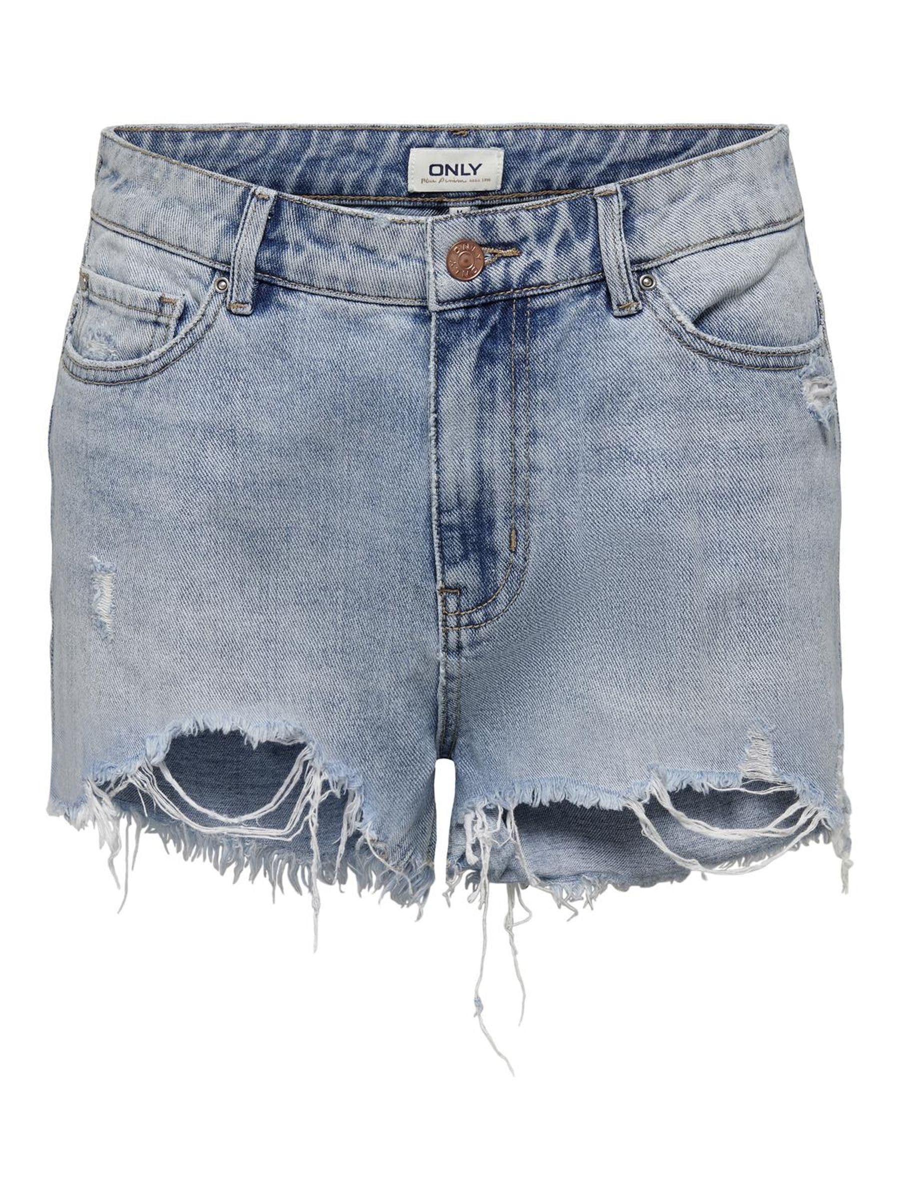 ONLY Jeansshorts Damen Jeansshorts mit Destroyed-Details High Waist